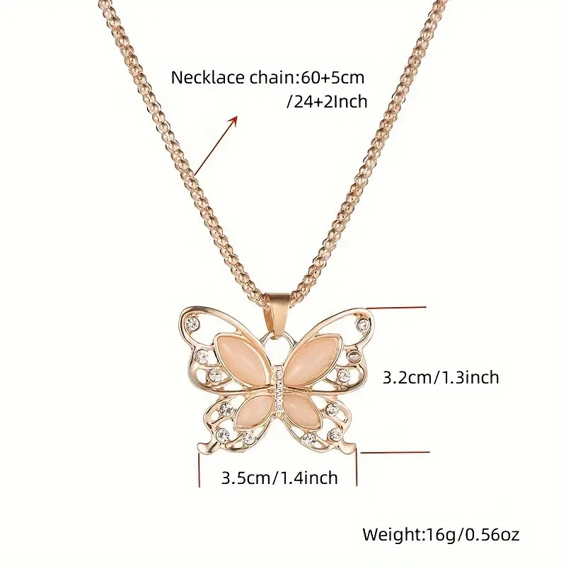 Butterfly Pendant Necklace Rose Golden Color Long Sweater Chain