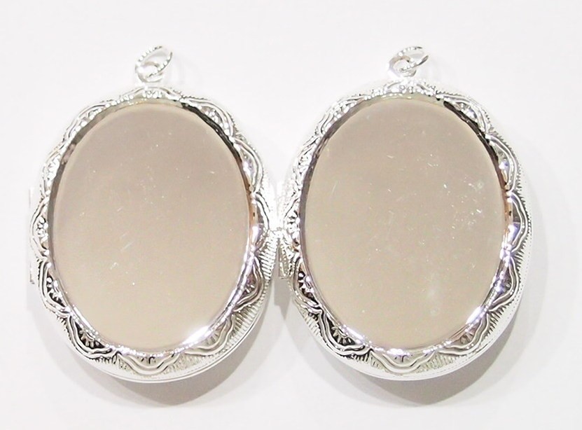 2 of 36x28mm Silver Victorian Style Etched Locket Pendant Settings 54x39mm
