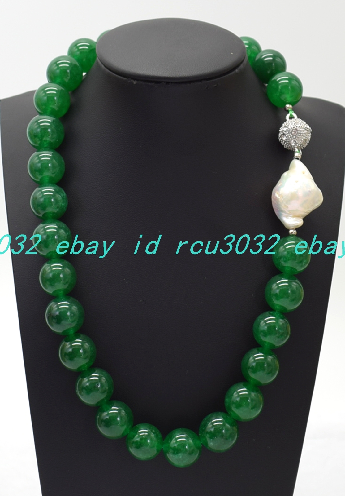 10-14mm Green Jade White Baroque Pearl Round Beads Gemstone Necklace 18-32 In