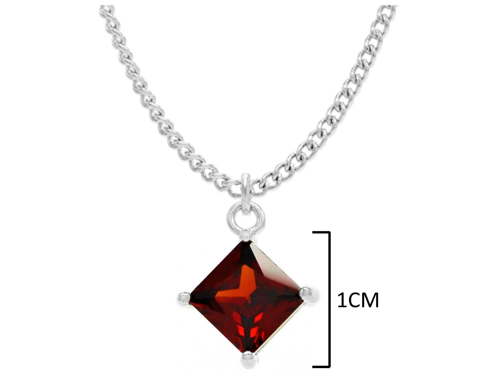 Authentic white gold plated necklace drop red square gem pendant and gift box