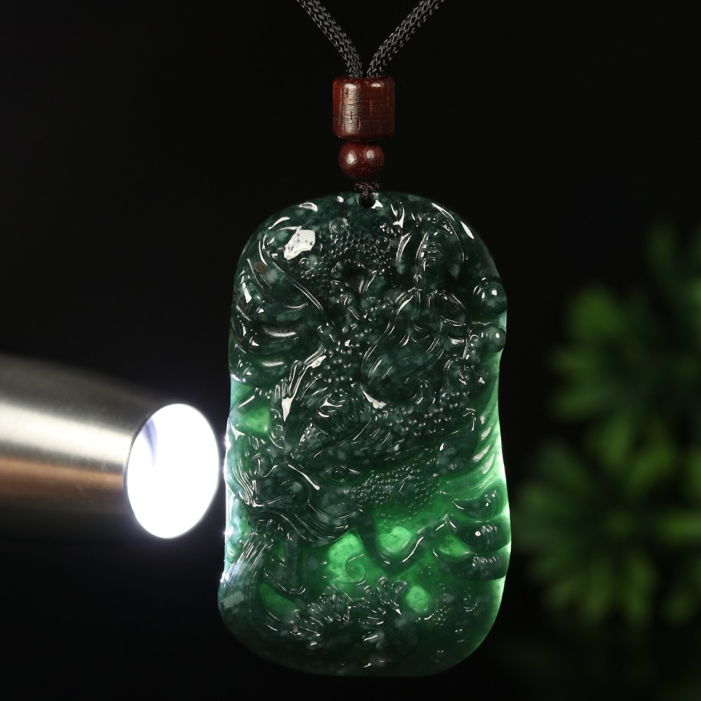 Certified Grade A Green 100% Natural Jade Jadeite Pendant Dragon Kwan-yin 00567