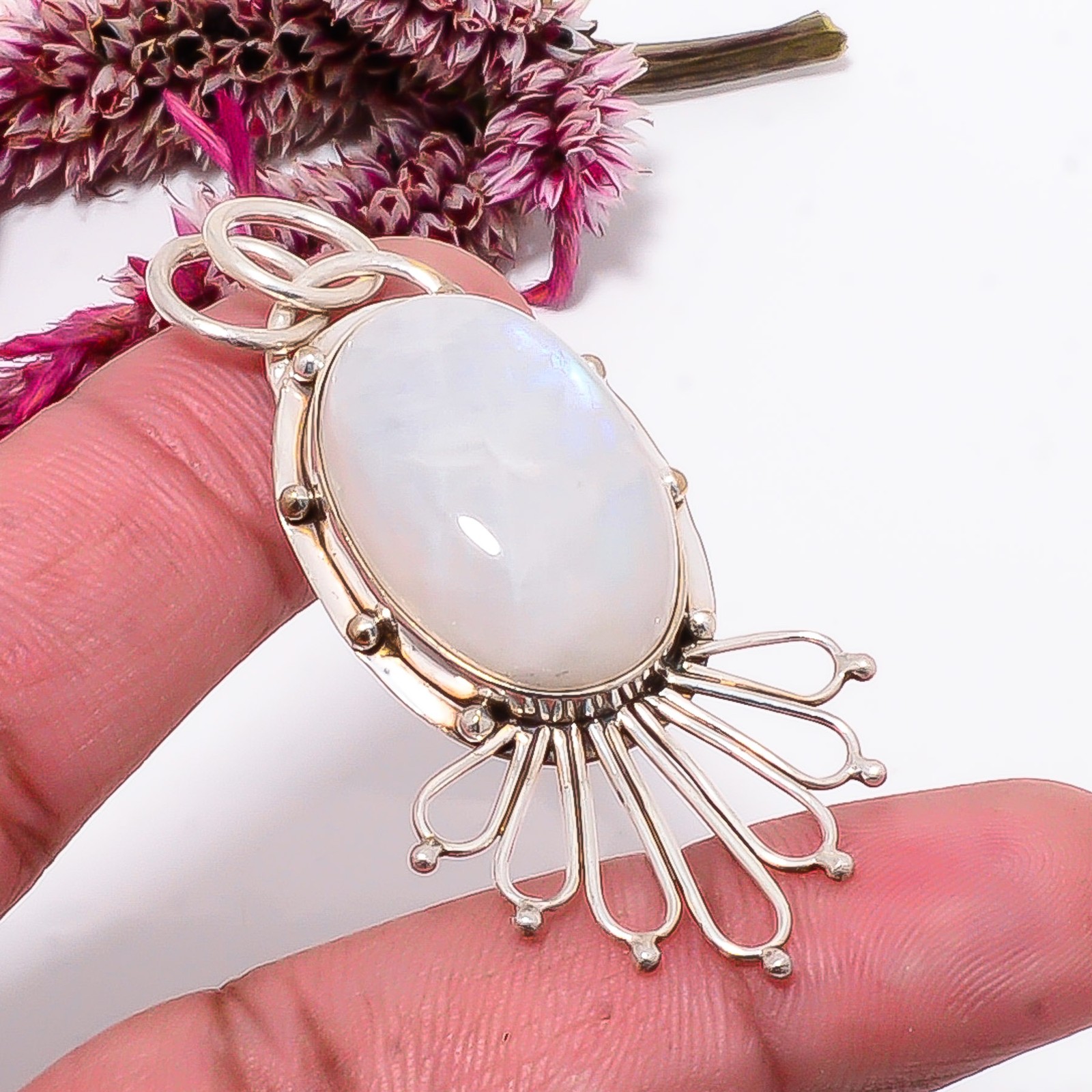 Rainbow Moonstone – India 925 Sterling Silver Handmade Pendant 2.15″ sku18