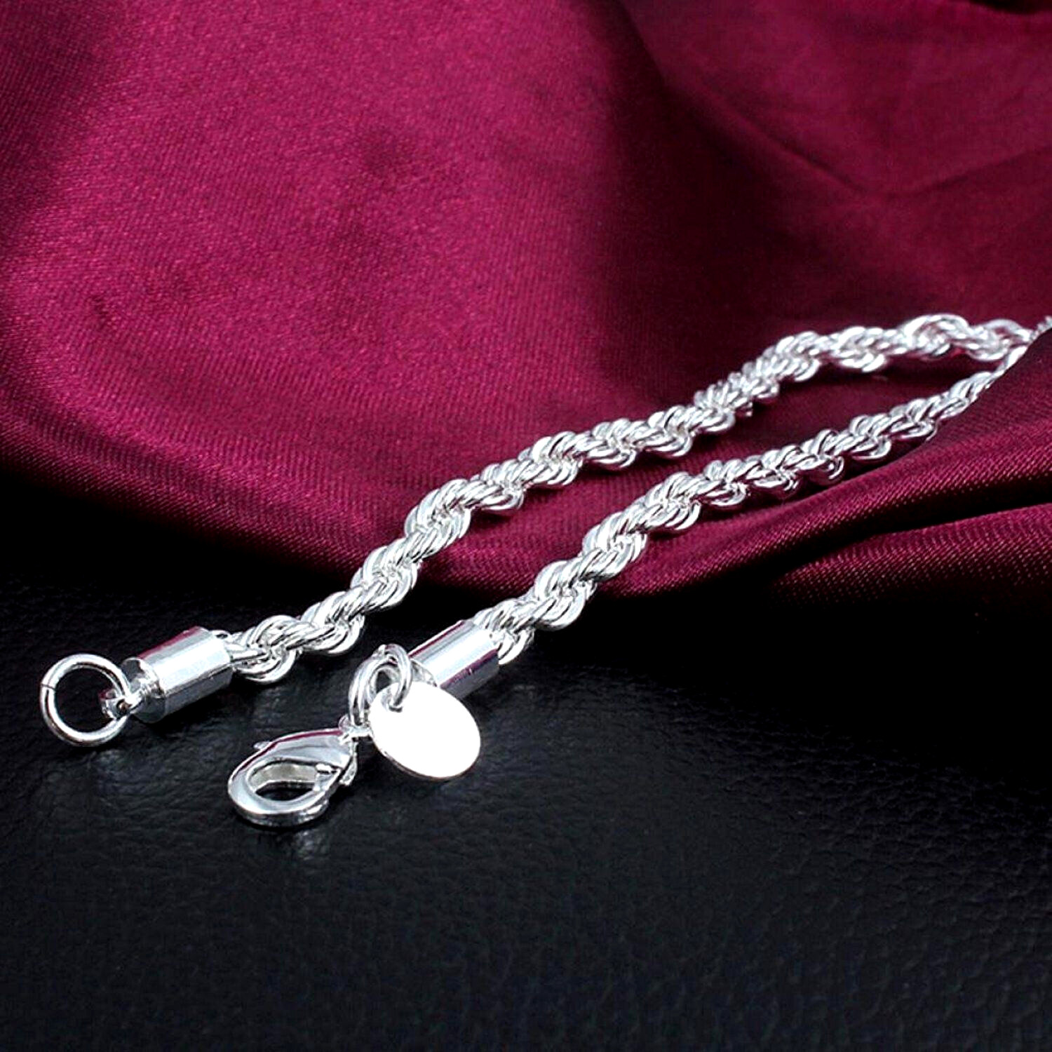 Diamond Cut Shiny 925 STERLING SILVER plated 4MM ITALIAN ROPE chain 28″ necklace