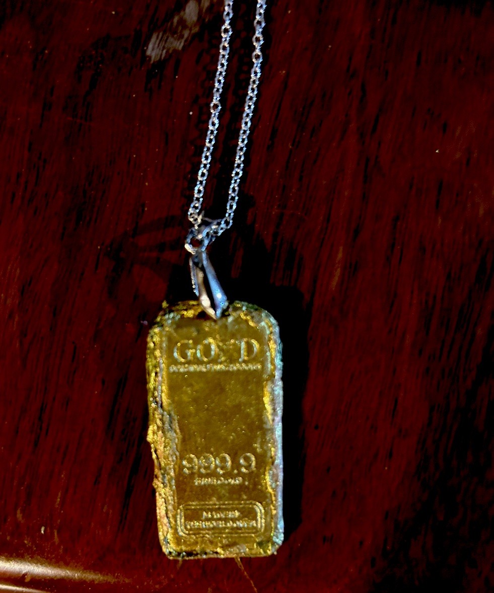 Gold Bar Pendant Replica On 16 Inch Necklace