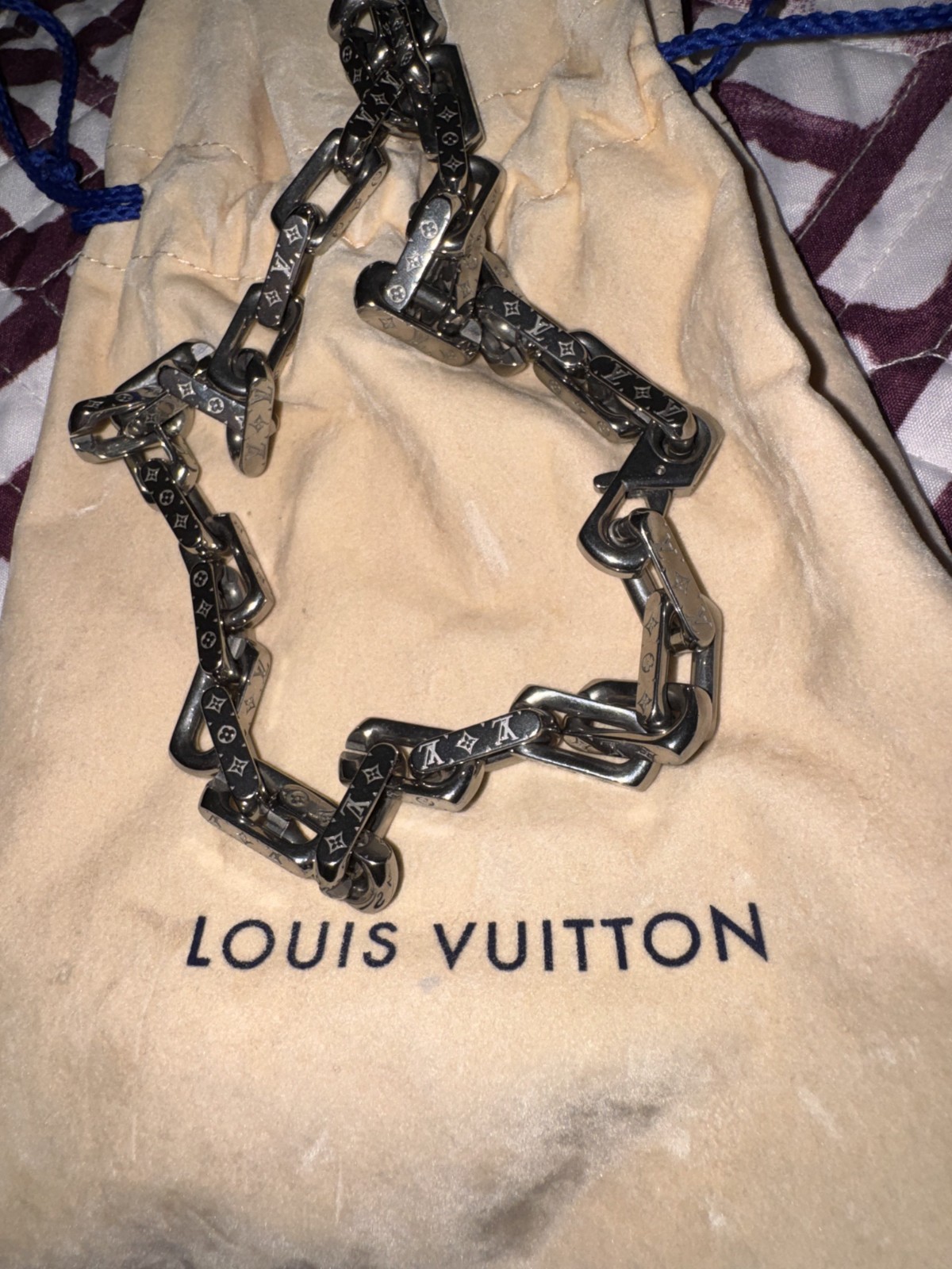 Louis Vuitton Monogram Chain Necklace with dust pouch, excellent condition
