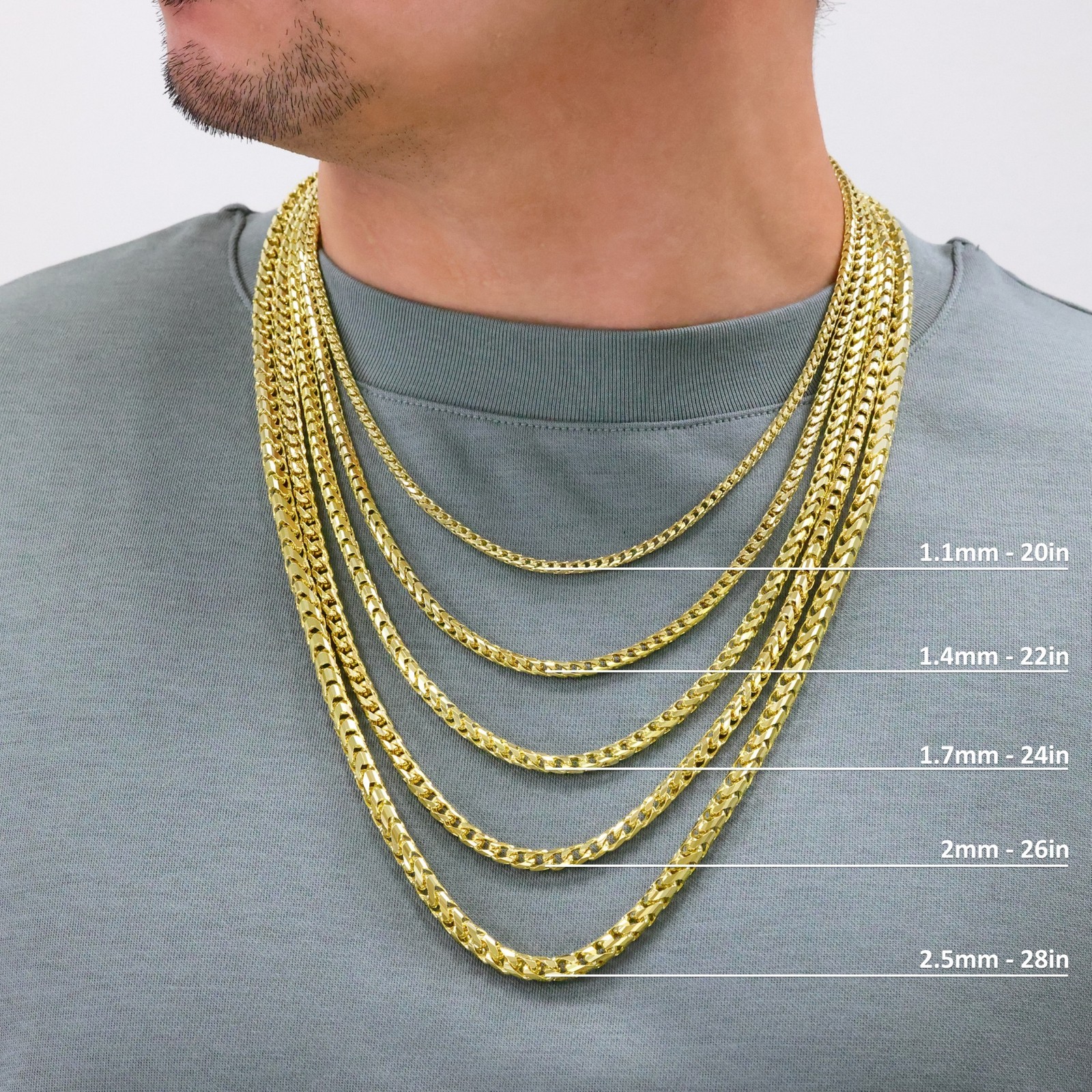 14K Yellow Gold Solid Franco 1mm-6mm Diamond Cut Chain Necklace Bracelet 7″-30″