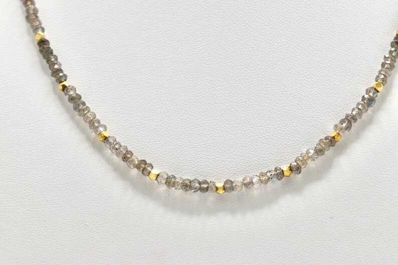 A++ Blue Labradorite Faceted Rondelle Gemstone Gold Filled Beads Necklaces 18”