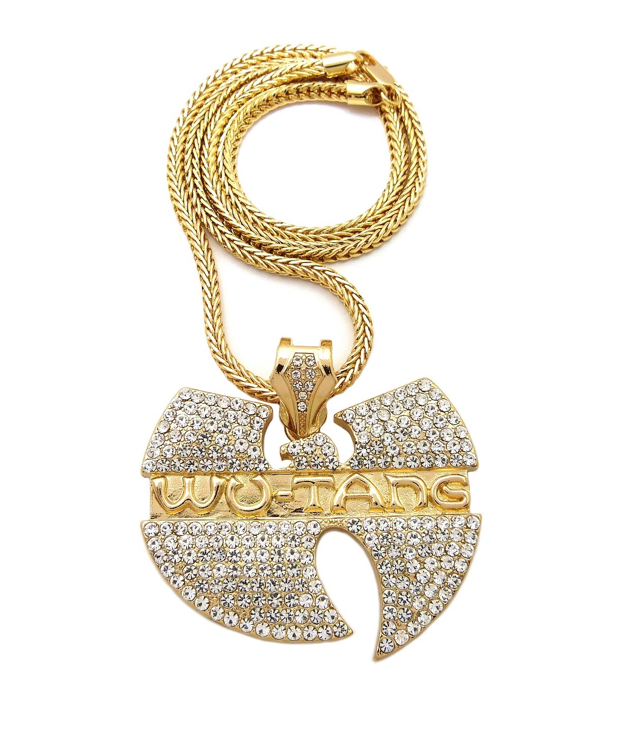 Iced Gold Plated Cubic Zirconia Alloy WU TANG & 18″ ~ 36″ Franco Chain Necklace