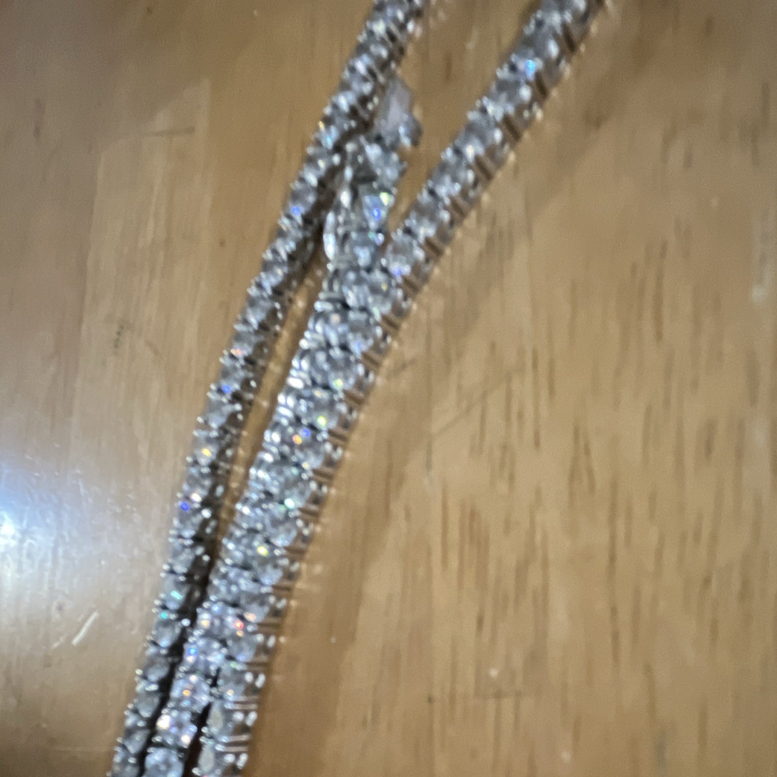 Silver Tone Tennis Chain Necklace, Clear Round Rhinestones, Prong Set Metal