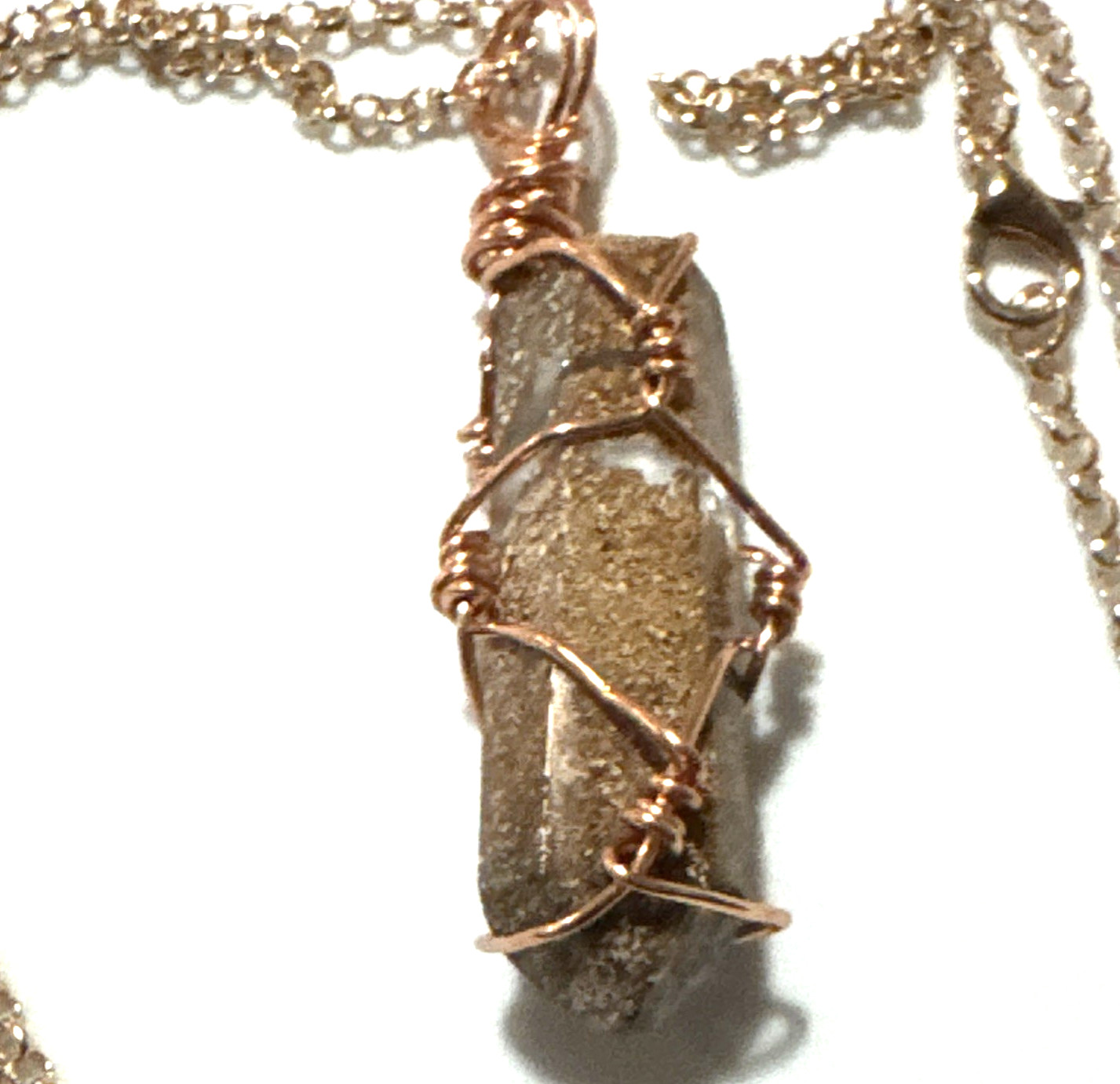 Tower Pendant Moss Agate Necklace Jewelry Rose Gold Tone 21″ Chain Genuine Stone
