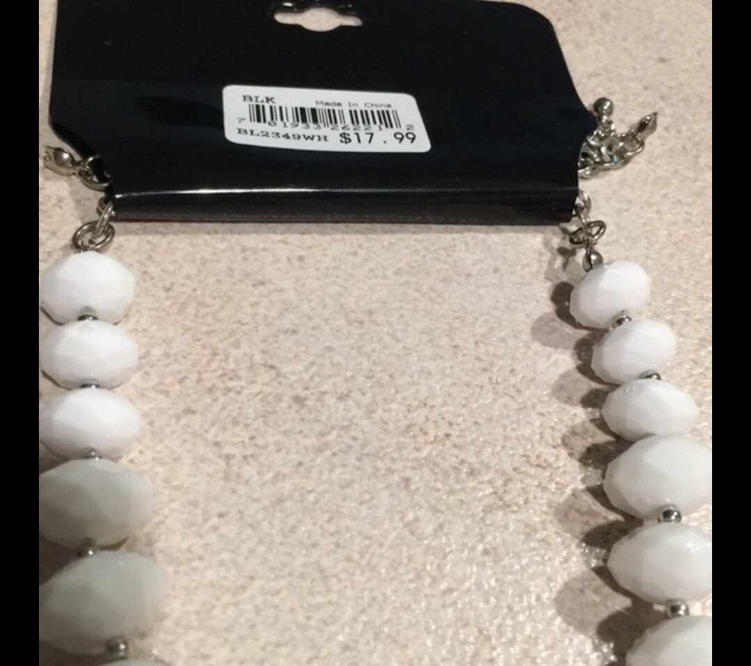 Izaro Faceted Various White Beaded Necklace Chrome Tiny Beads New With Tag Boxed