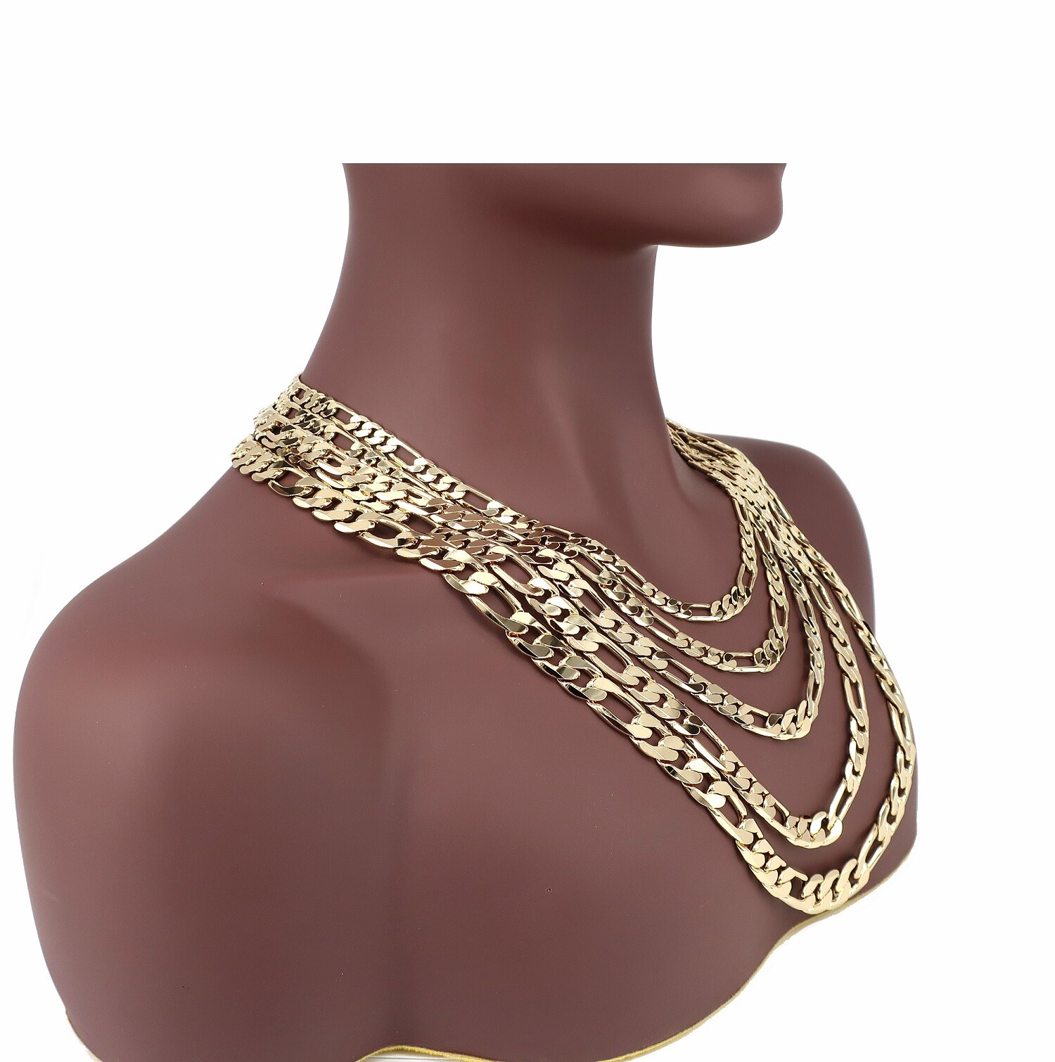 14k Italian Figaro Link Chain Necklace 7mm 8mm 9mm 10mm 12mm Gold Plated