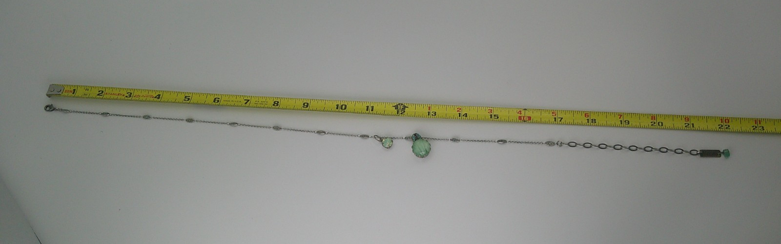 Mariana Rhodium Plated & Mint Green Stone 15mm Pendant Necklace 17-21″ Adjust.