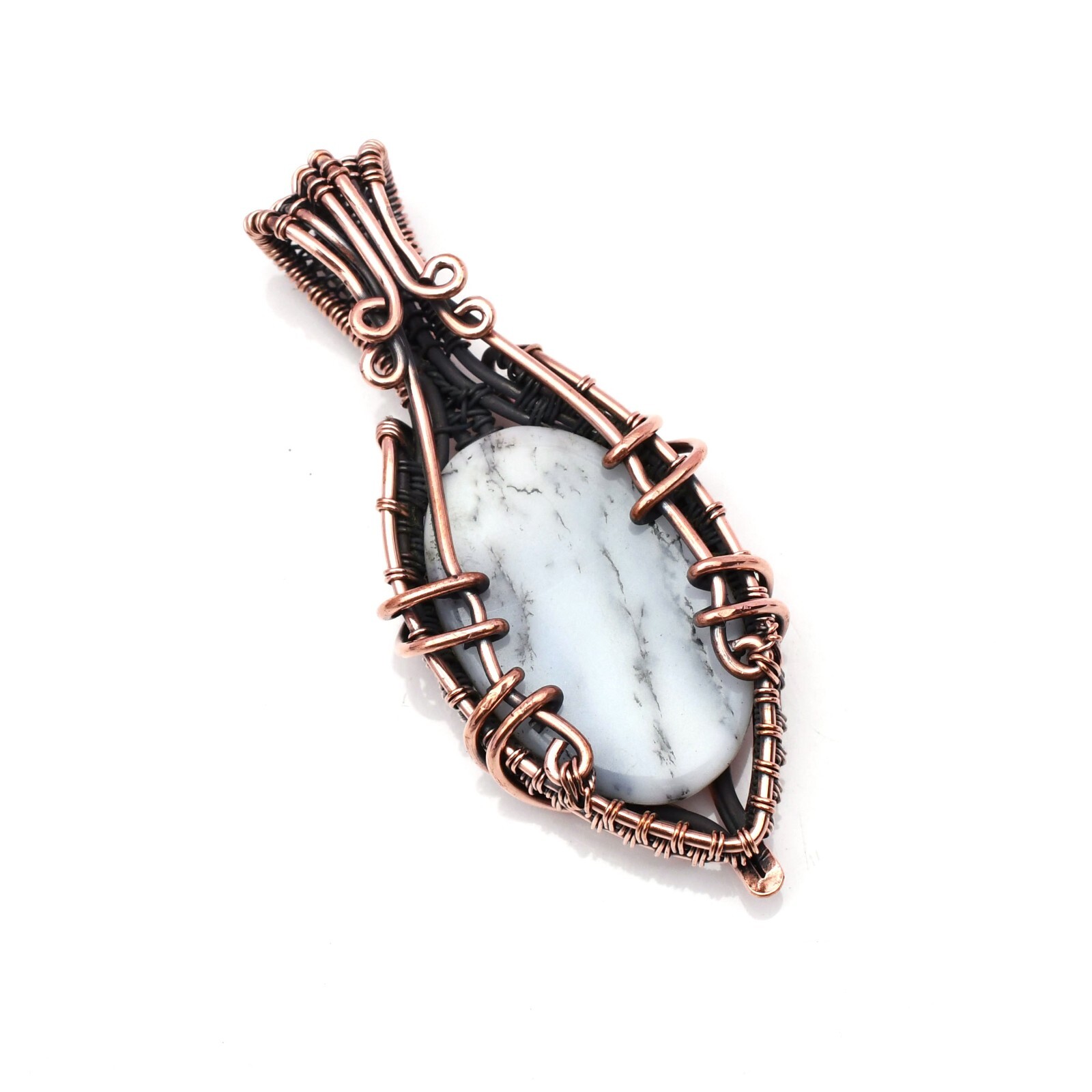 Dendrite Opal Pendant Copper Wire Wrapped Handmade Jewelry Pendant 2.15″