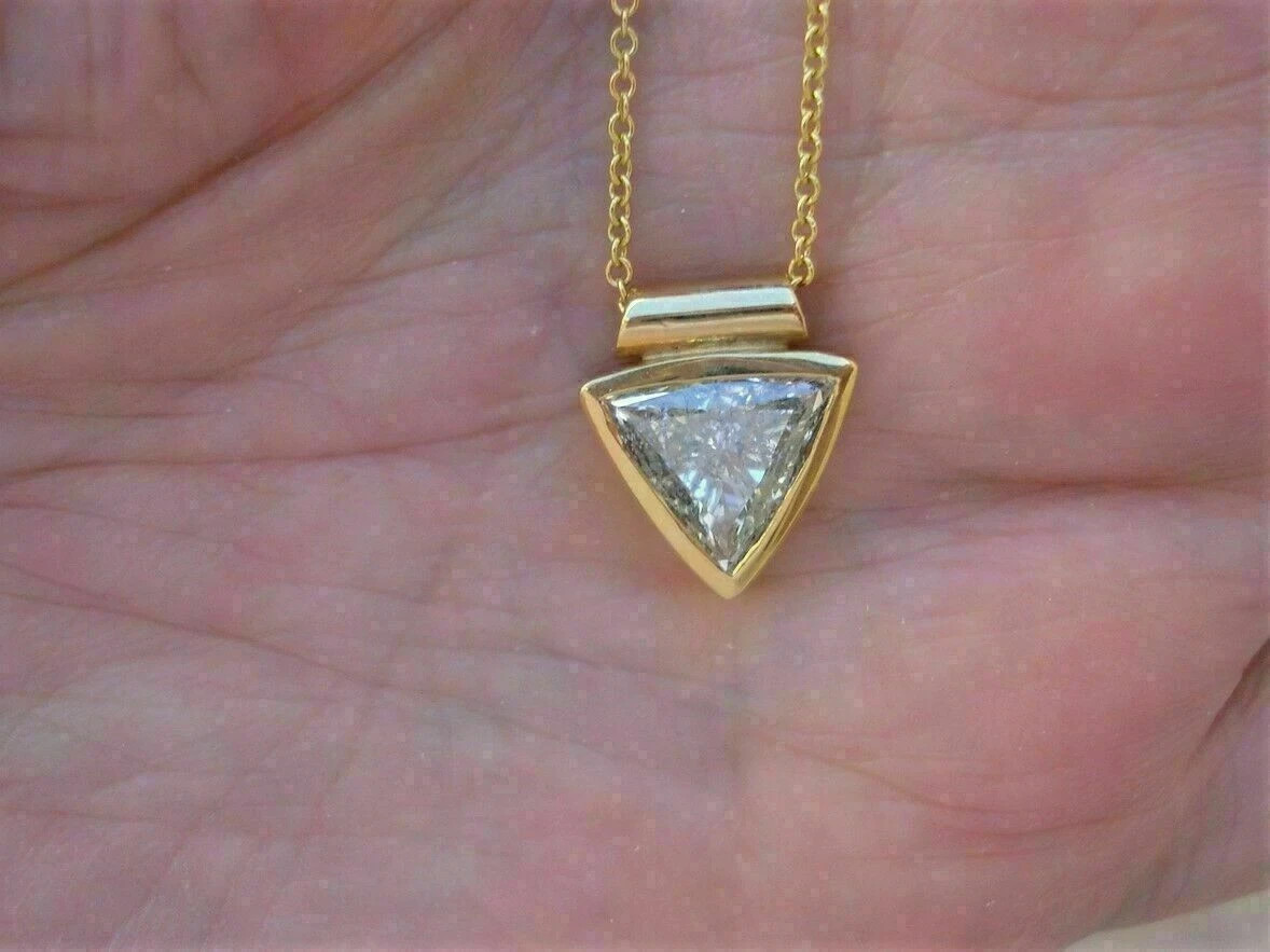 2 Ct Trillion Simulated Diamond Solitaire Pendant Chain 14k Yellow Gold Plated