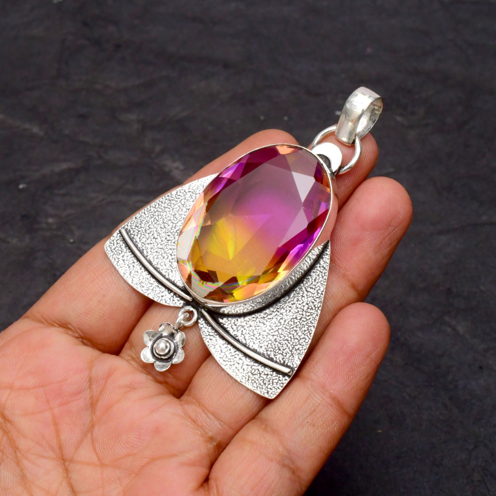 Bi Color Tourmaline Gemstone 925 Sterling Silver Jewelry Pendant 1-2″