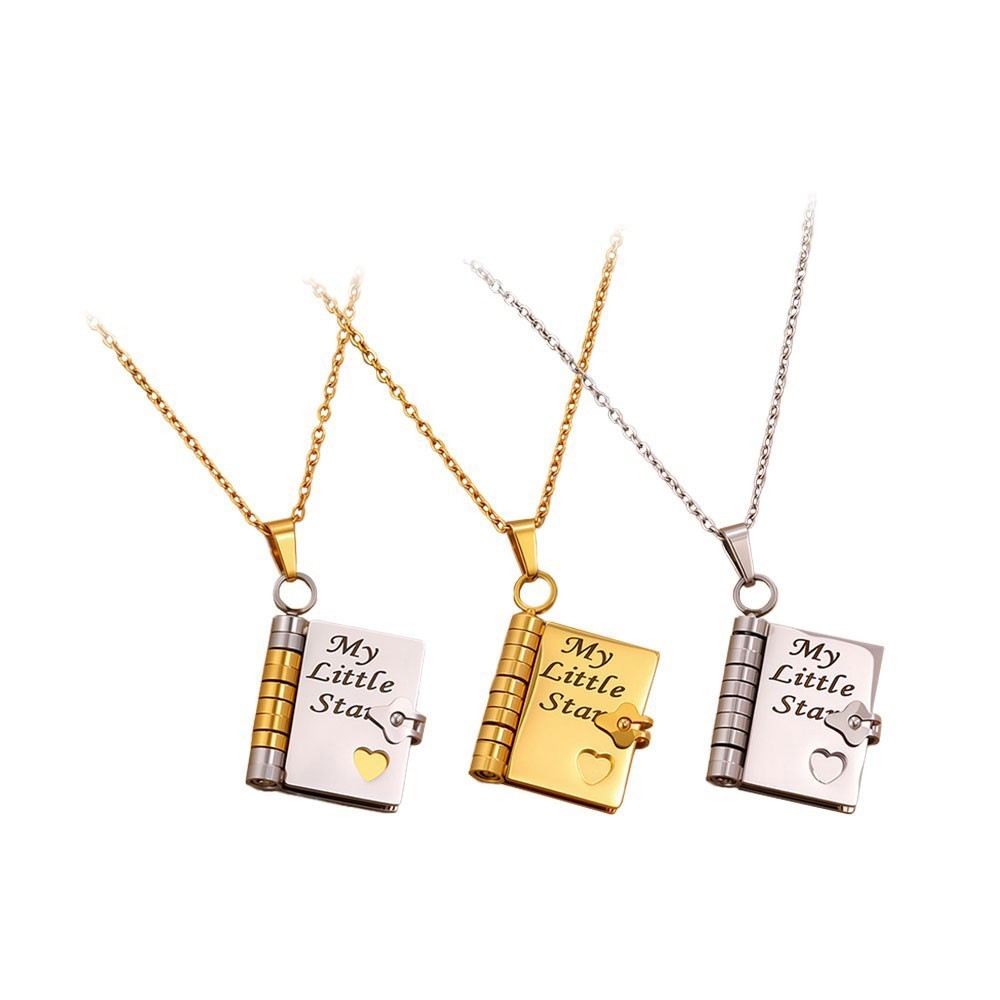 My Little Star Book Pendant Necklace for Daughter Open Pages Engraved Letter
