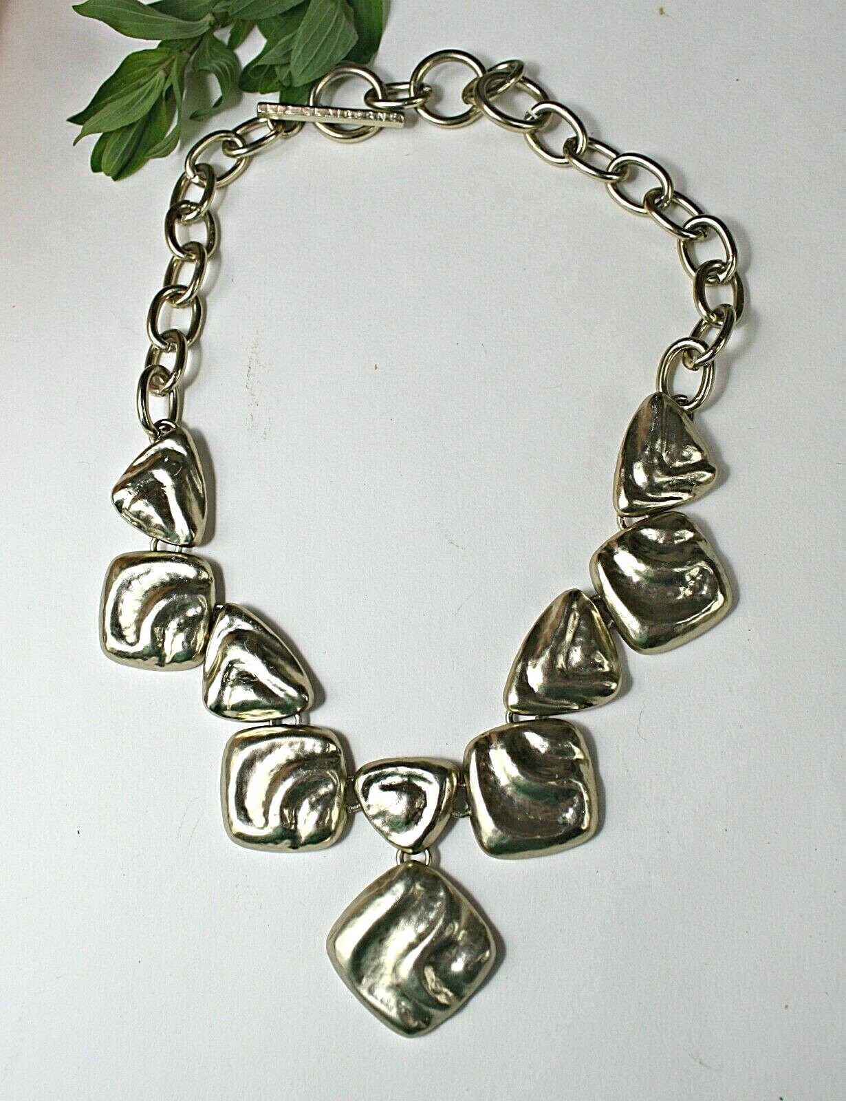 LIZ CLAIBORNE Rare Statement Necklace 18″ Gold Tone Chunky Chains Ornate Links