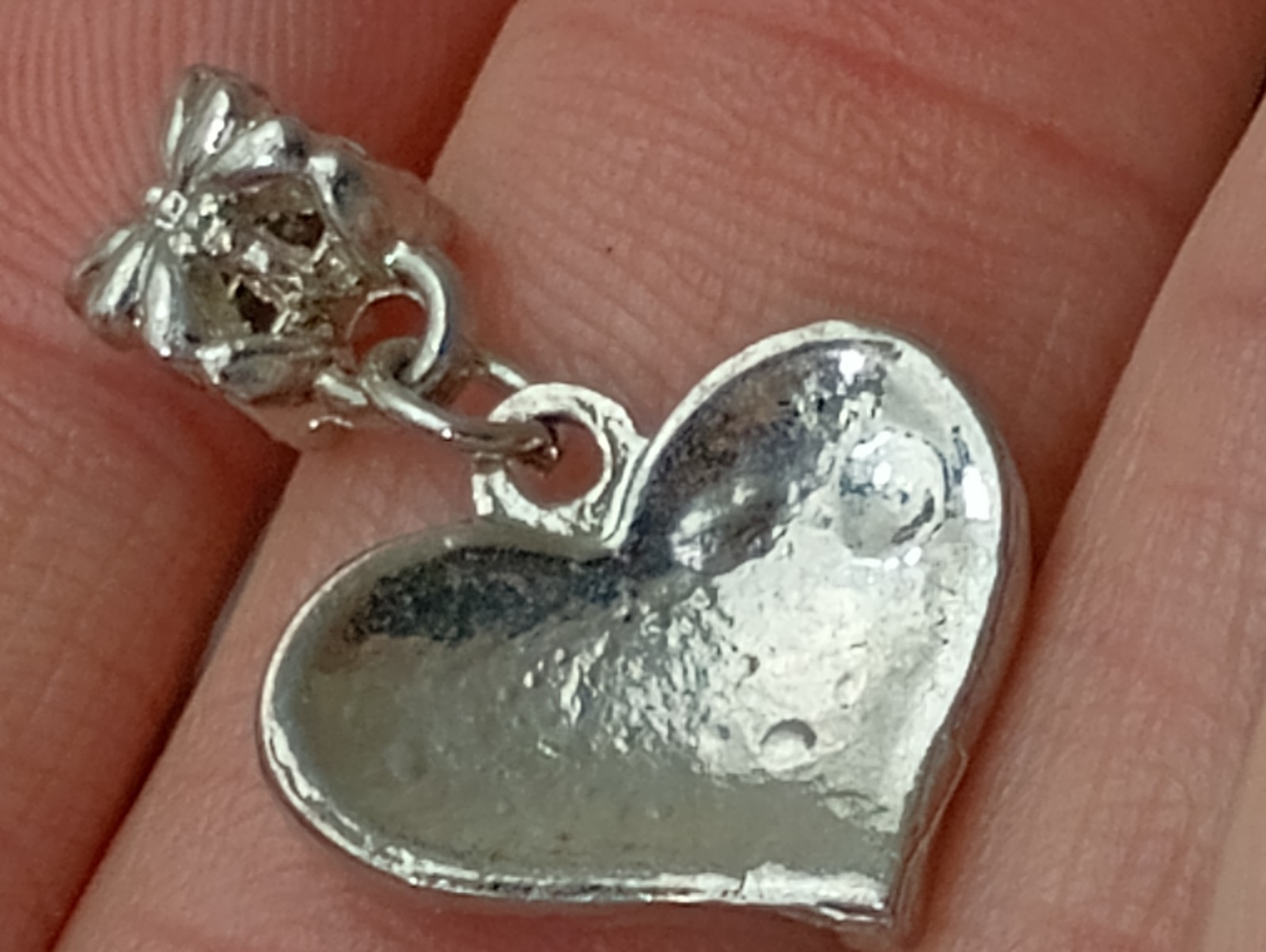 Flawless Silver Tone Crystal Encrusted Charm Heart Slide Charm Pendant ~1in CP01