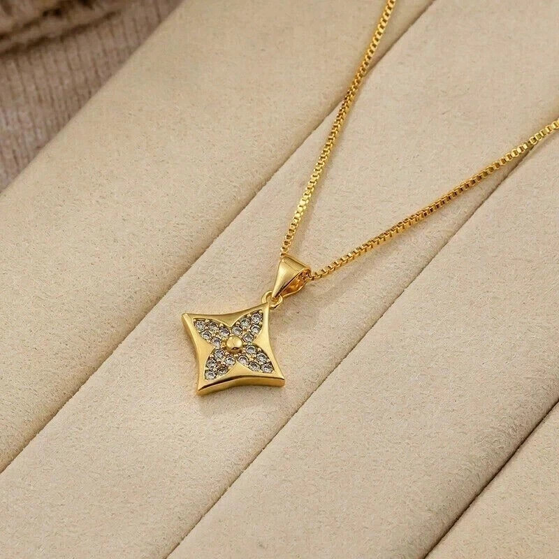 Women’s Elegant Pendant Necklace Round Simulated Diamond 14K Yellow Gold Plated