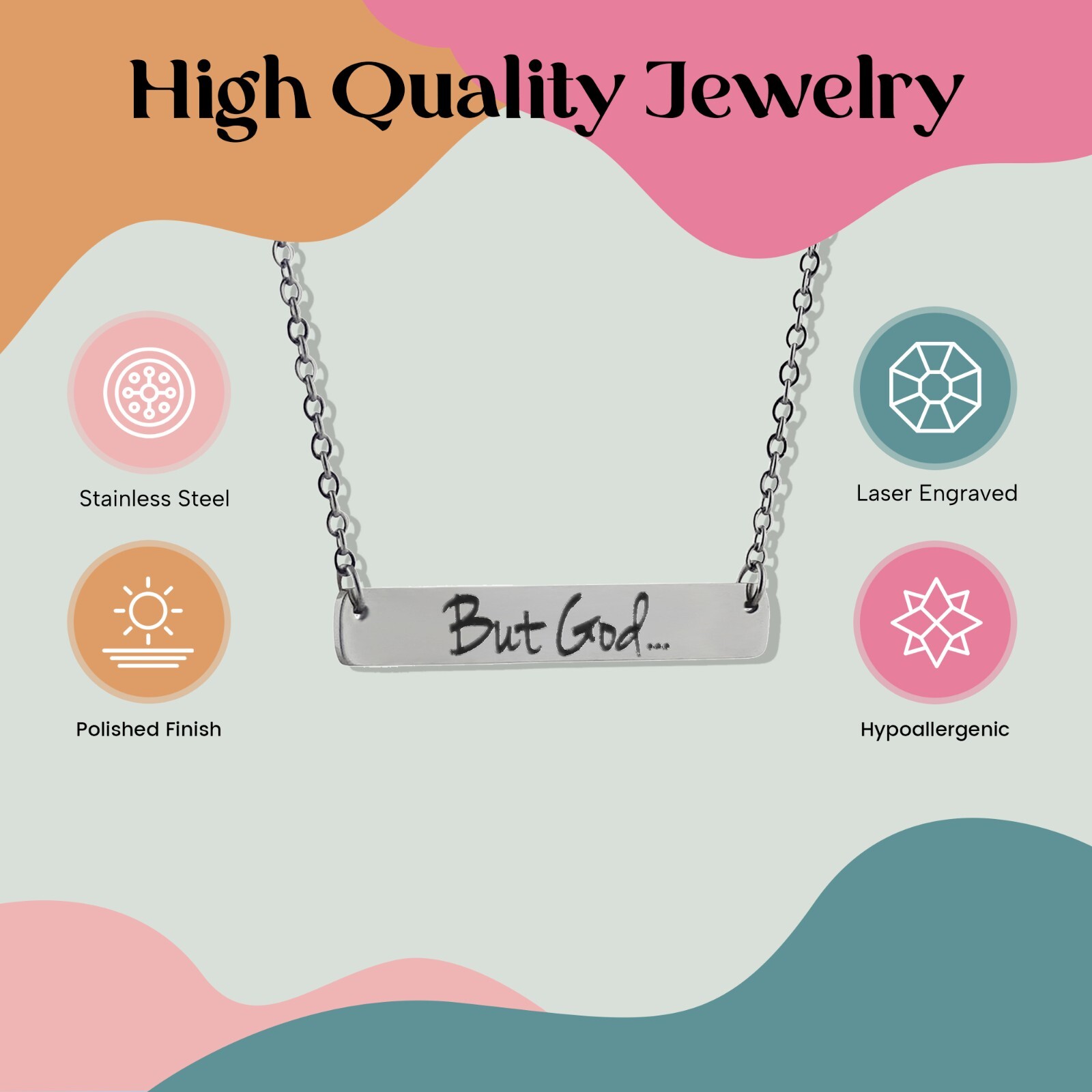 FashionJunkie4Life “But God…” Stainless Steel Bar Pendant Necklace