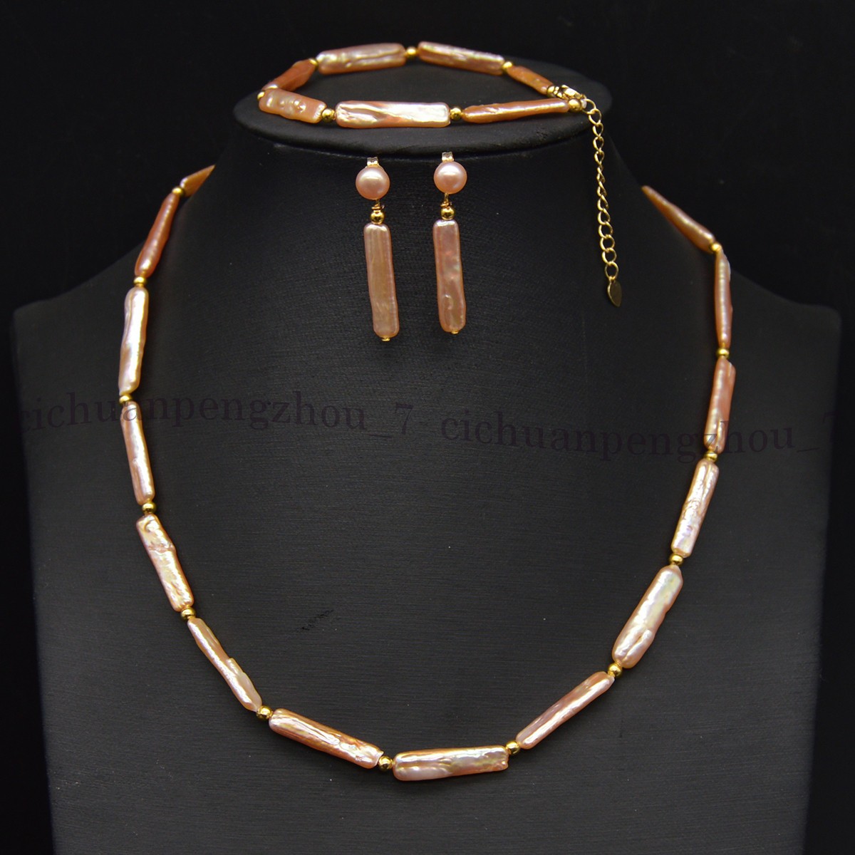 5x24mm Natural Freshwater Pink Rectangle Pearl Necklace Bracelet Earrings