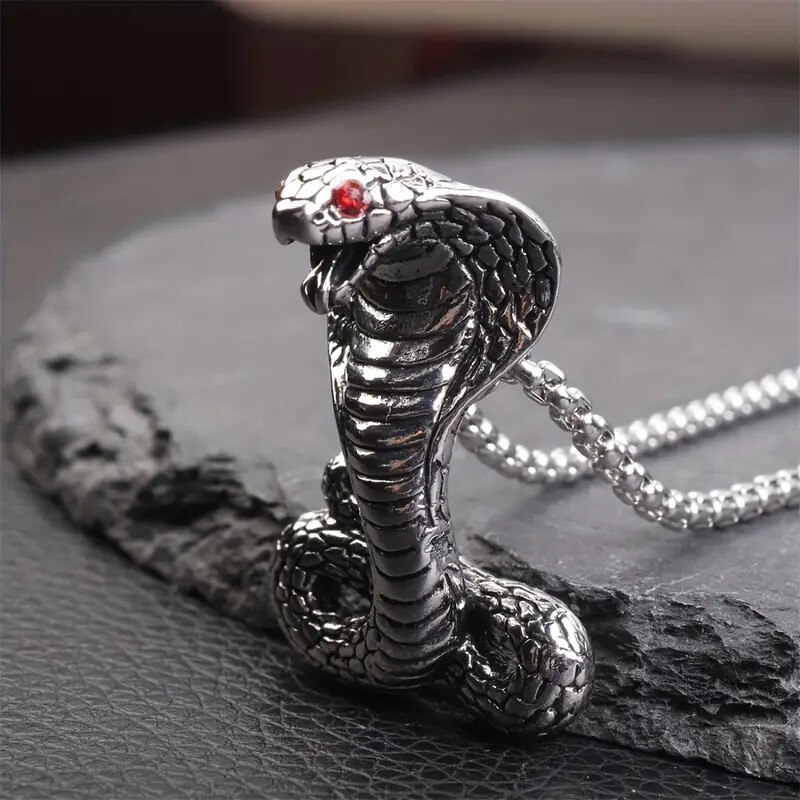Silver Snake Cobra Pendant Necklace Mens Boys Animal Stainless Steel Jewelry