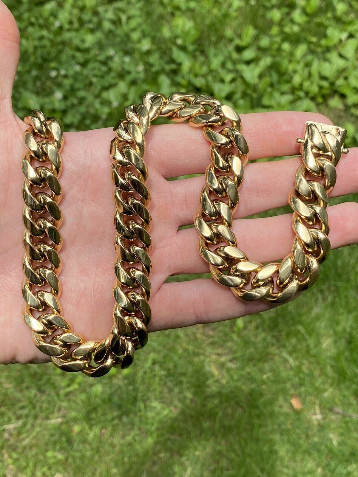Miami Cuban Link Chain 16mm Box Clasp 14k Gold Plated Stainless Steel 20″ Choker