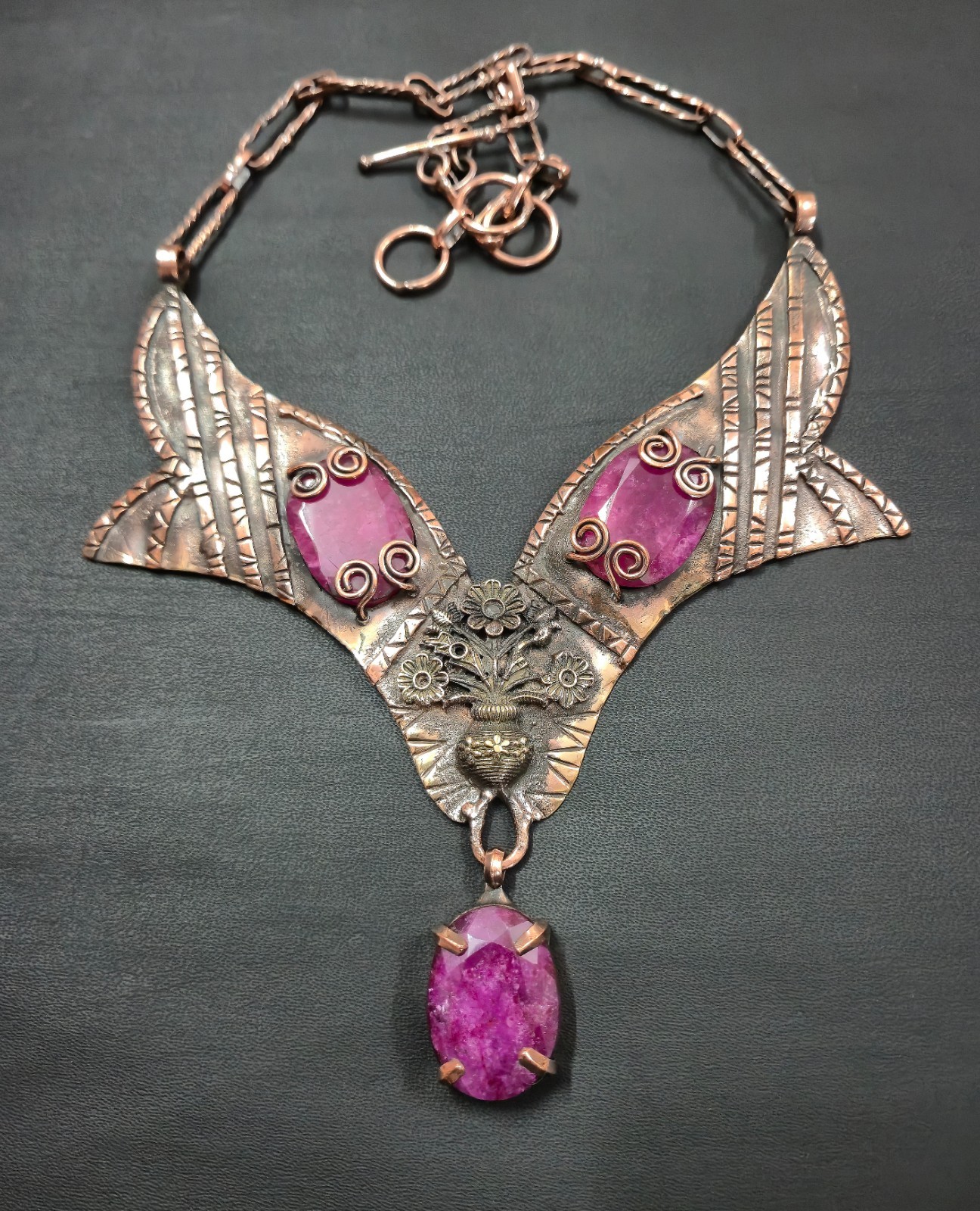 Faceted Kashmir Ruby Gemstone Copper Wire Wrapped Necklace Handmade Gift Jewelry