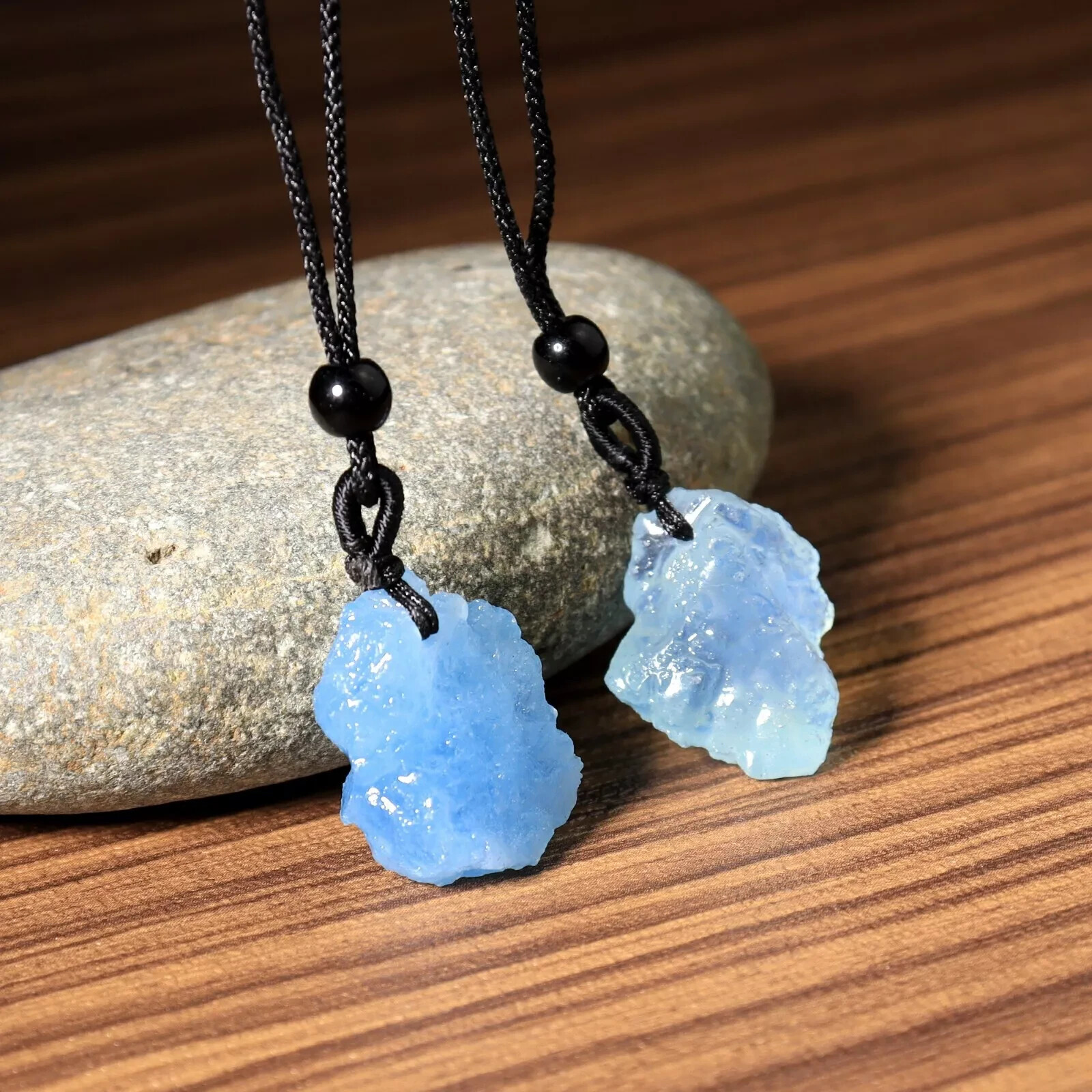 Raw Aquamarine Pendant Necklace Adjustable Blue Stone Necklaces Blue Crystal