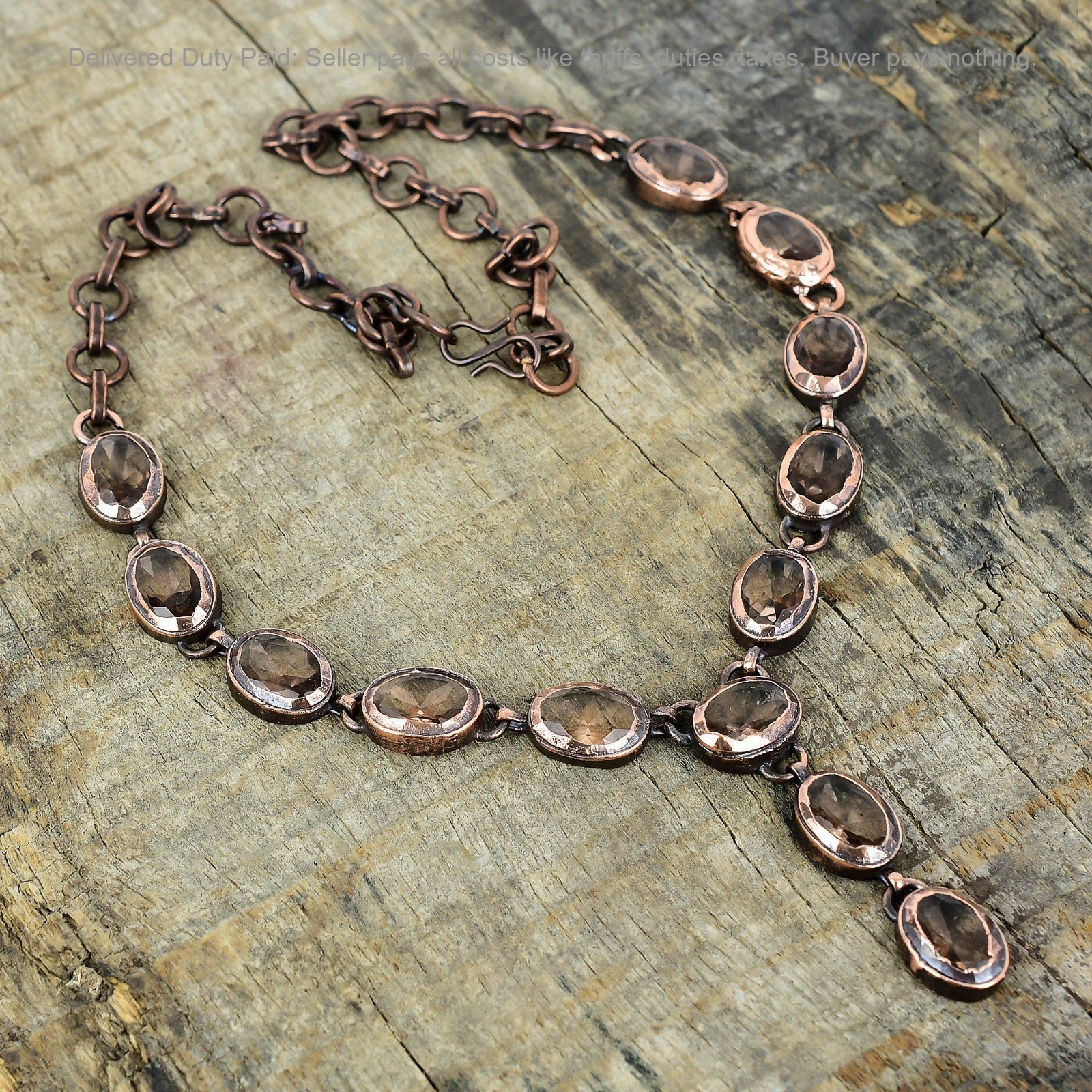 Black Friday Deal Copper Morganite Gemstone Chain Electroformed Necklace Jewelry