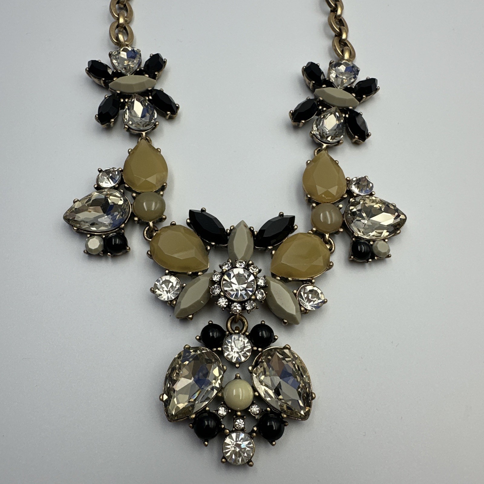 J.Crew Clear, Black, Yellow, And Gray Rhinestone Statement Women’s Necklace 19”