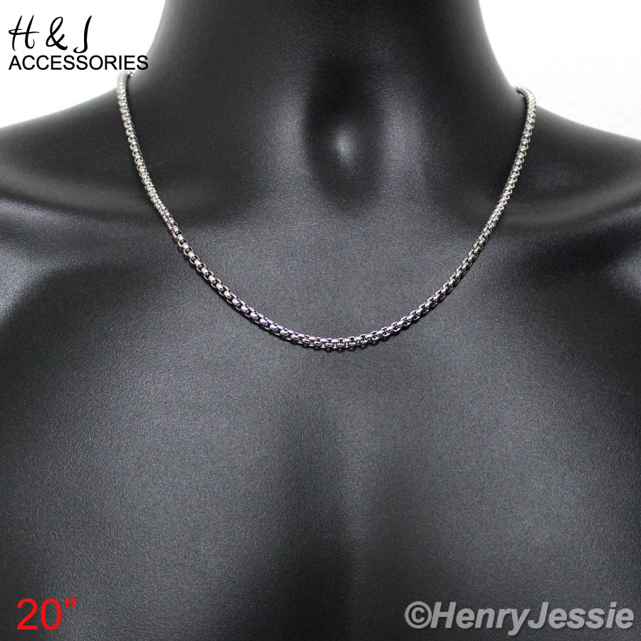 18-40″MEN Stainless Steel 4mm Silver Smooth Classic Box Link Chain Necklace*A120