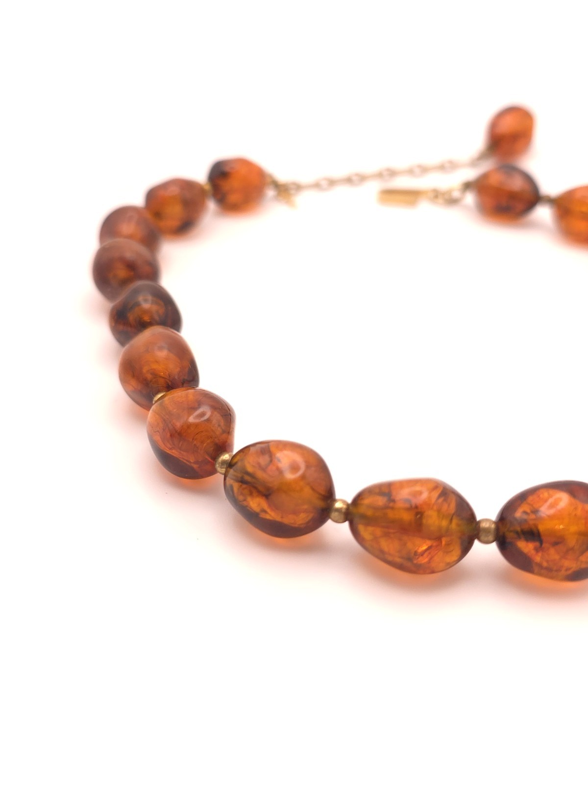 Vintage Trifari Faux Amber Lucite Beaded Choker Necklace Adjustable Hook