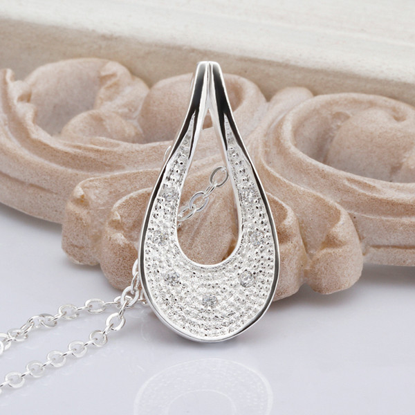 Elegant 925 Sterling Silver Filled Water Drop CZ Pendant Woman Necklace N-A596