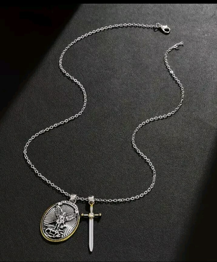 Cadena Acero Inoxidable Medalla Amuleto Protector Con Arcángel San Miguel