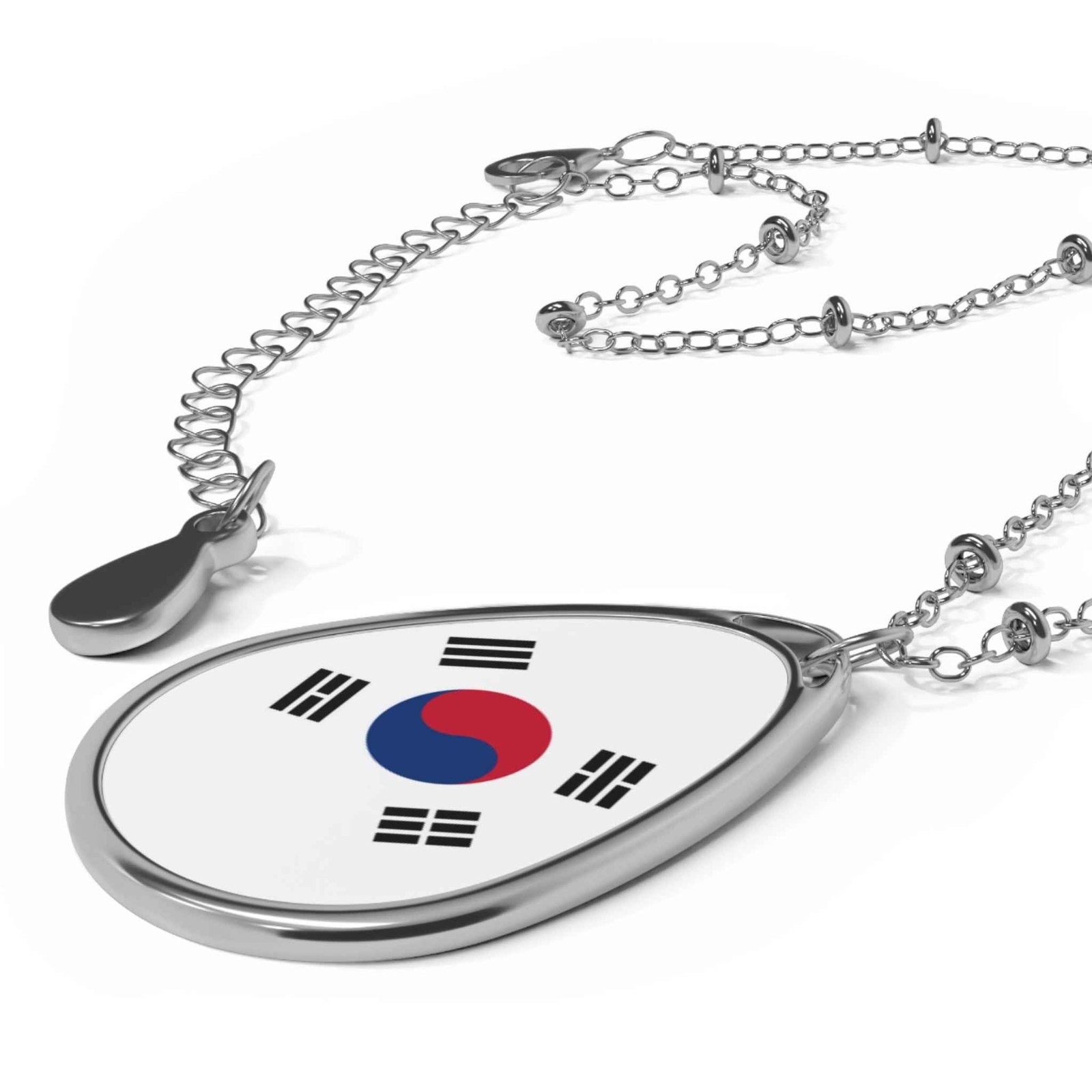 South Korea Flag Pendant Necklace – Oval Taegeukgi Charm – One Size /