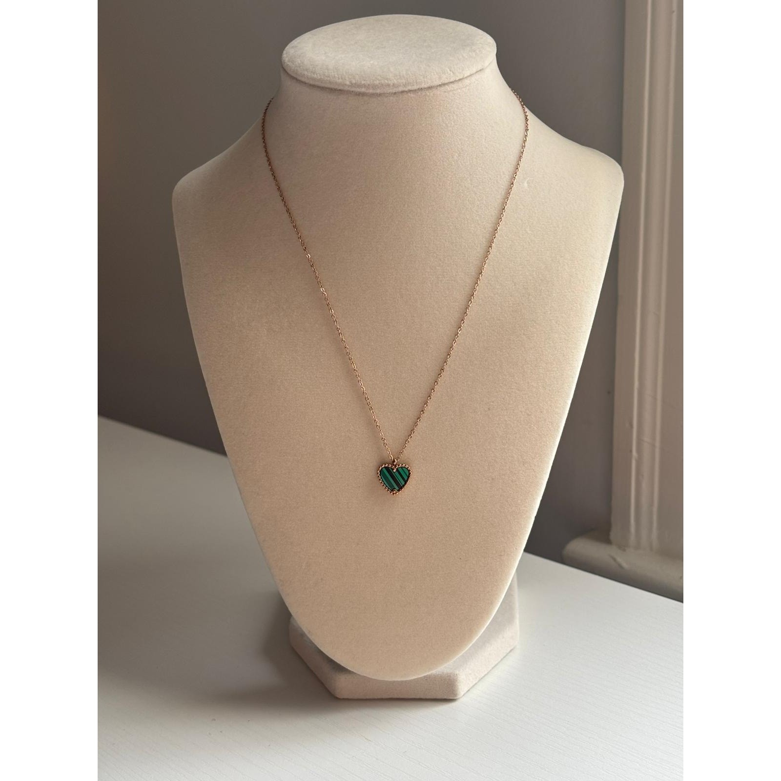 Rose Gold Green Heart Necklace Dainty Pendant Minimalist Jewelry