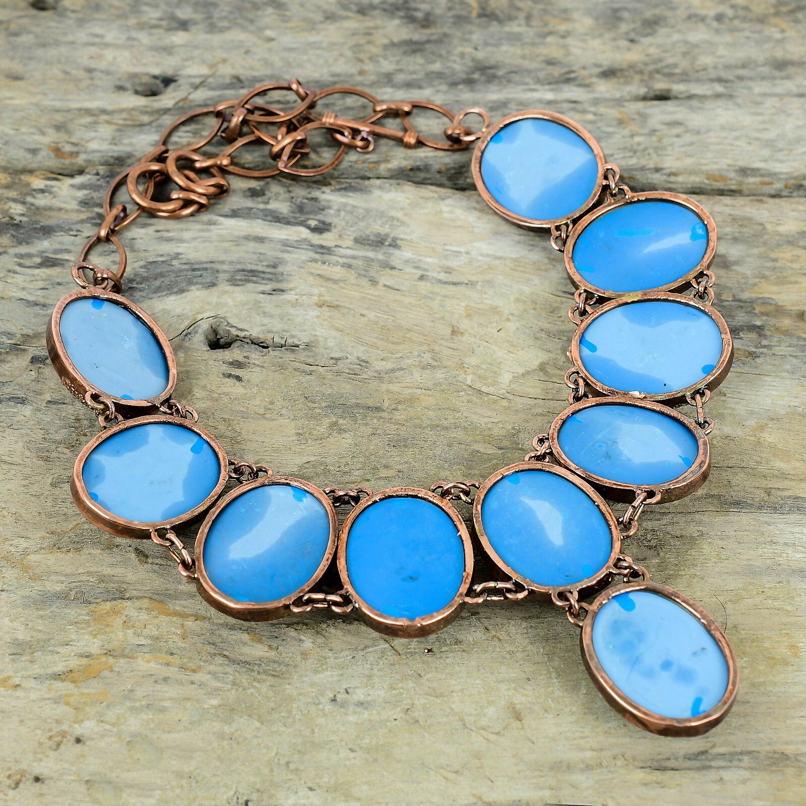 Sleeping Beauty Turquoise Copper Electroformed Chain Adjustable Necklace 18.0″