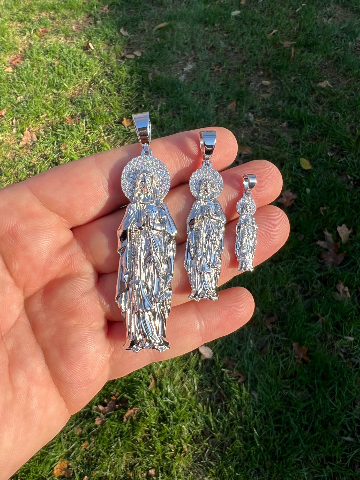 Real MOISSANITE 925 Silver Virgin Mary Guadalupe Pendant Iced Necklace – 3 Sizes