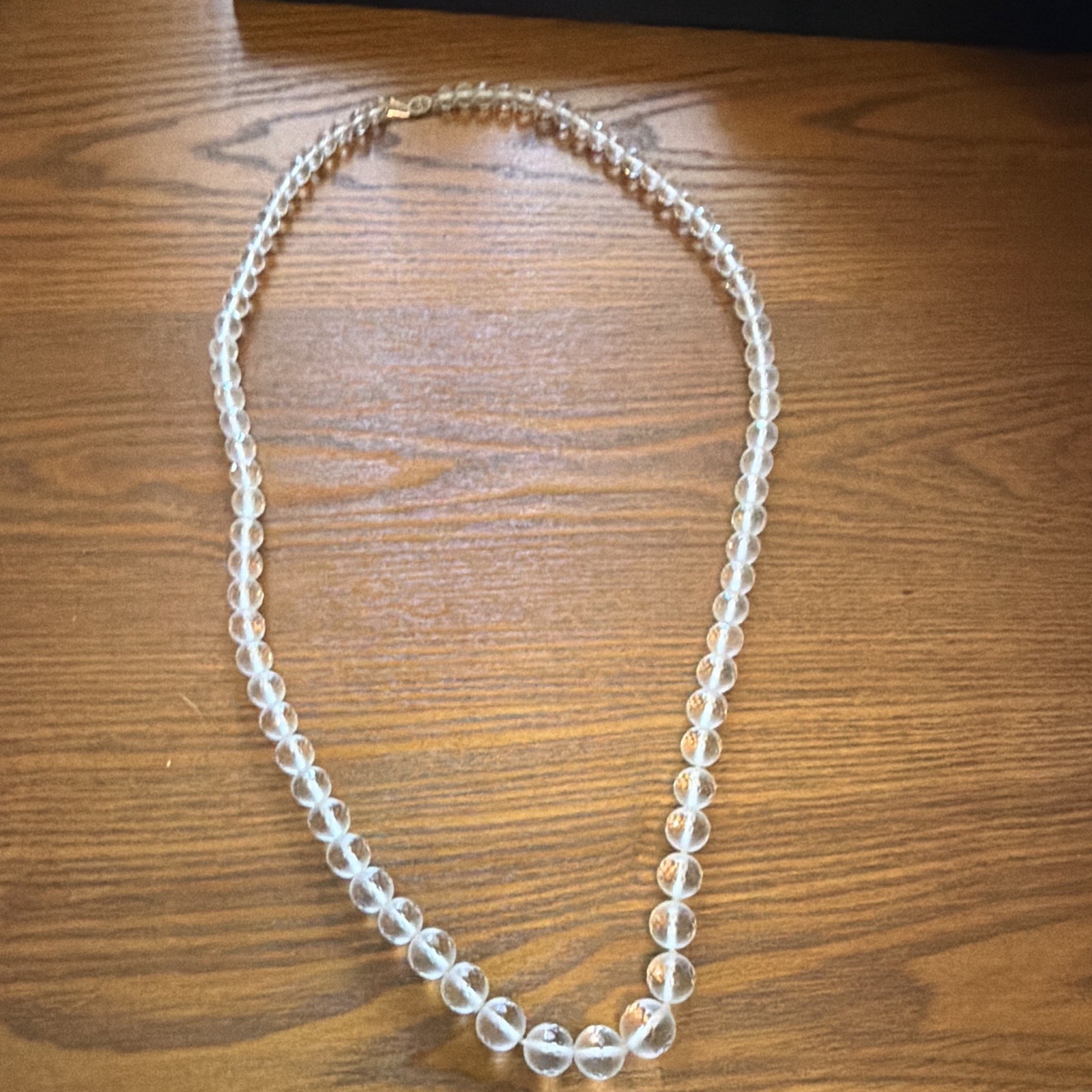 Clear Faceted Round Glass Bead Necklace, White/Colorless Main Stone, Hook