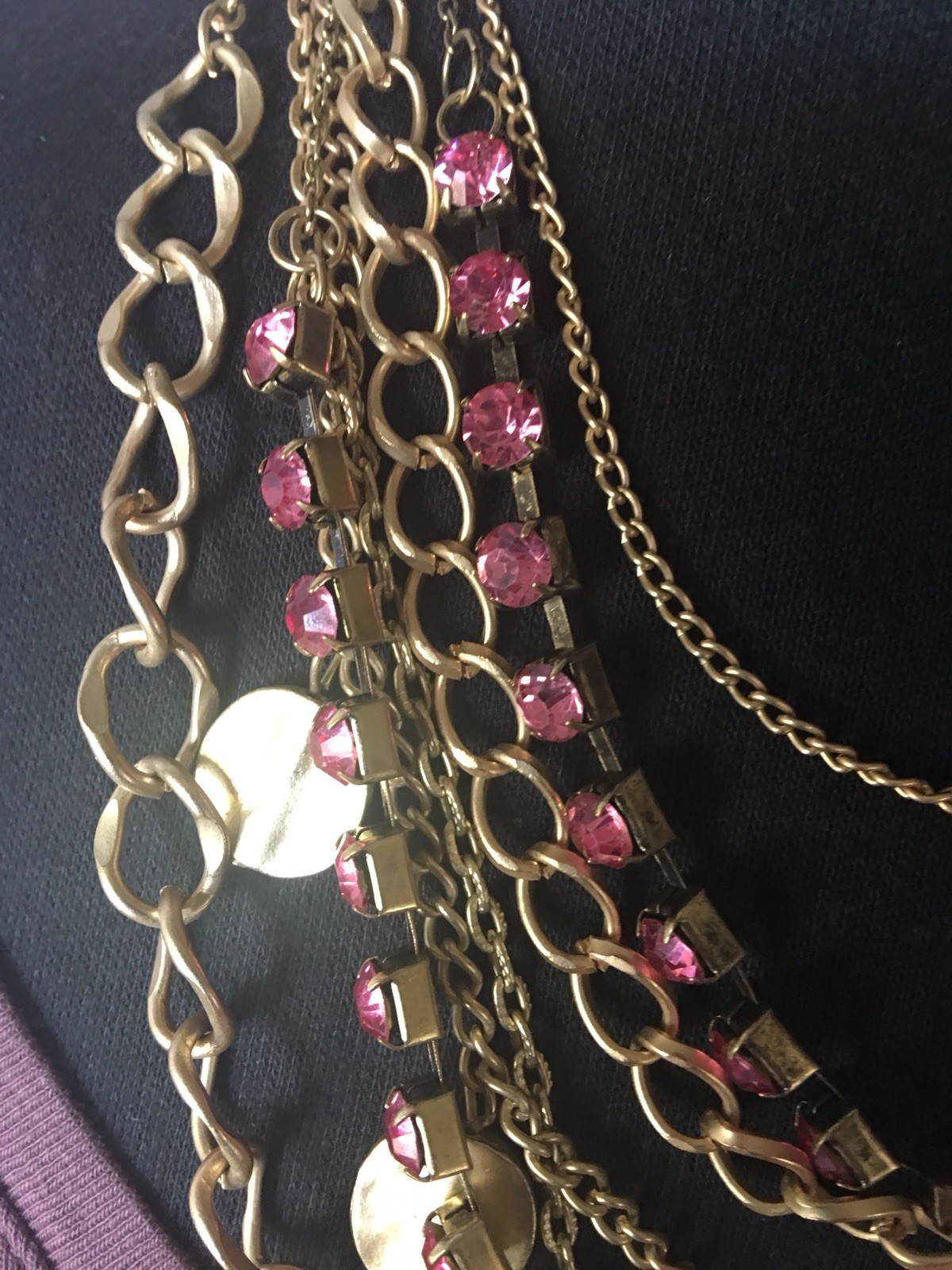 Hot Pink And Gold Multi Strand Chain Necklace Retail $24.99-New