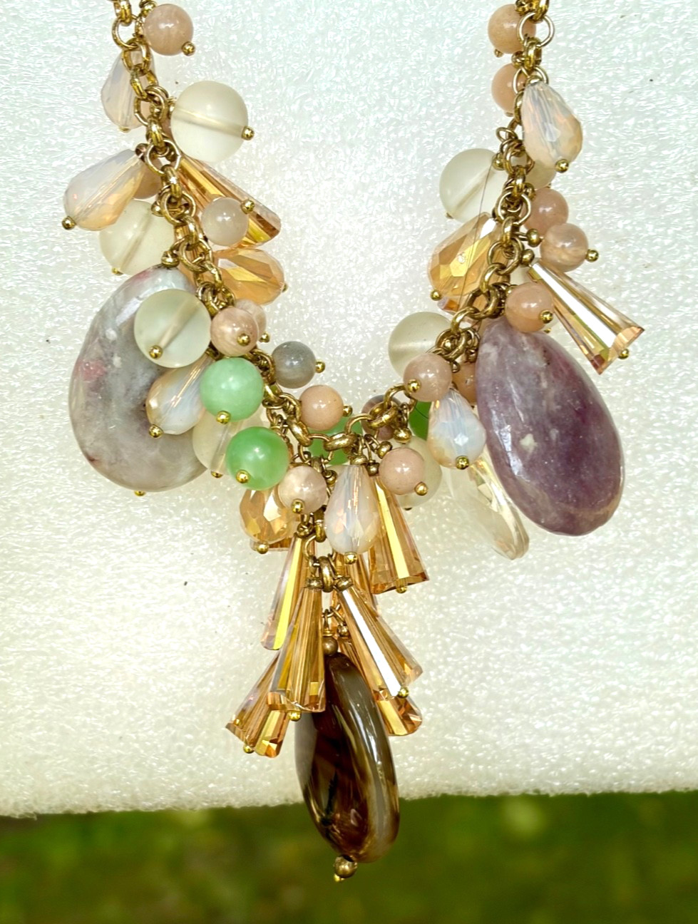 Anthropologie Nakamol Beaded Necklace Crystal Rhinestone Natural Stone Drops