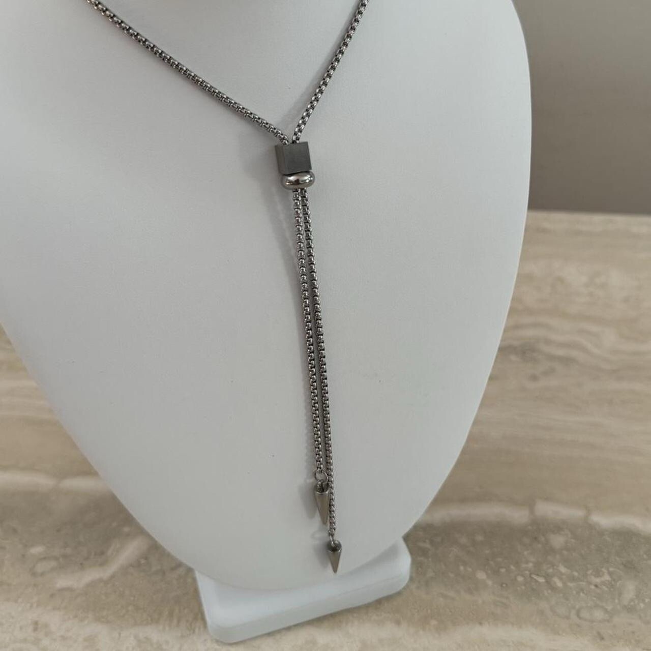 Silver Spike Chain Bolo Tie Necklace