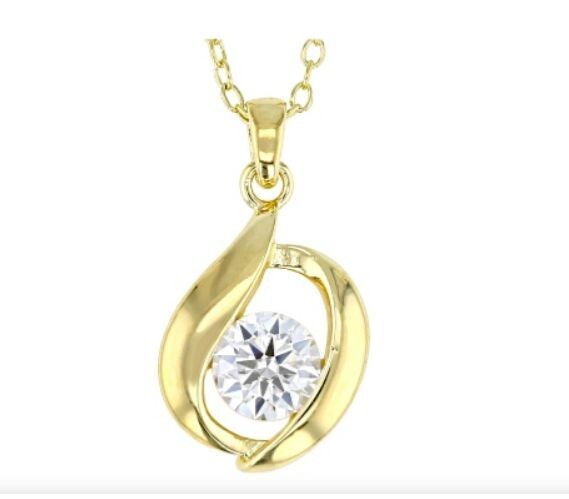Moissanite 14k Yellow Gold Over Silver Solitaire Pendant .60ct DEW NEW