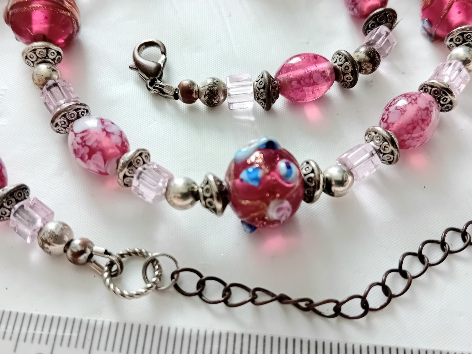 46cm Rustic Pink Lampwork Glass Bead Necklace A249