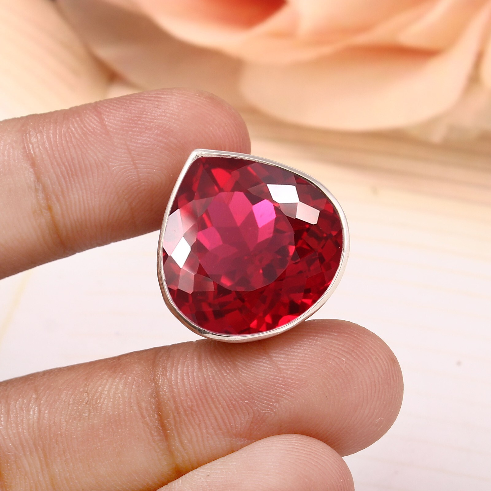 AAA Red Ruby Heart Cut Gemstone 925 Silver Pendant Anniversary Engagement Gift