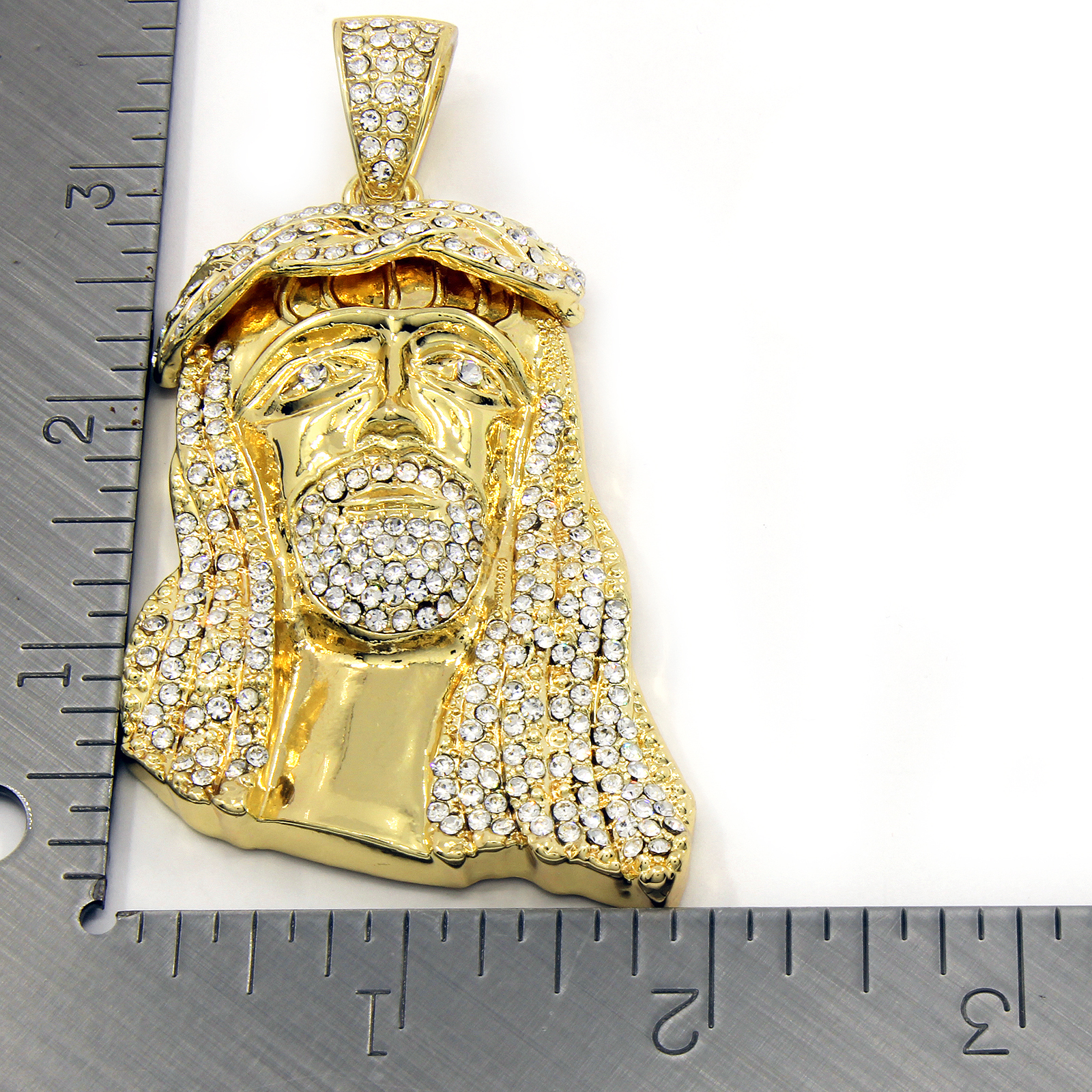 Gold Plated Jesus Piece Pendant Cubic-Zirconia Two 30″ Cuban Chain