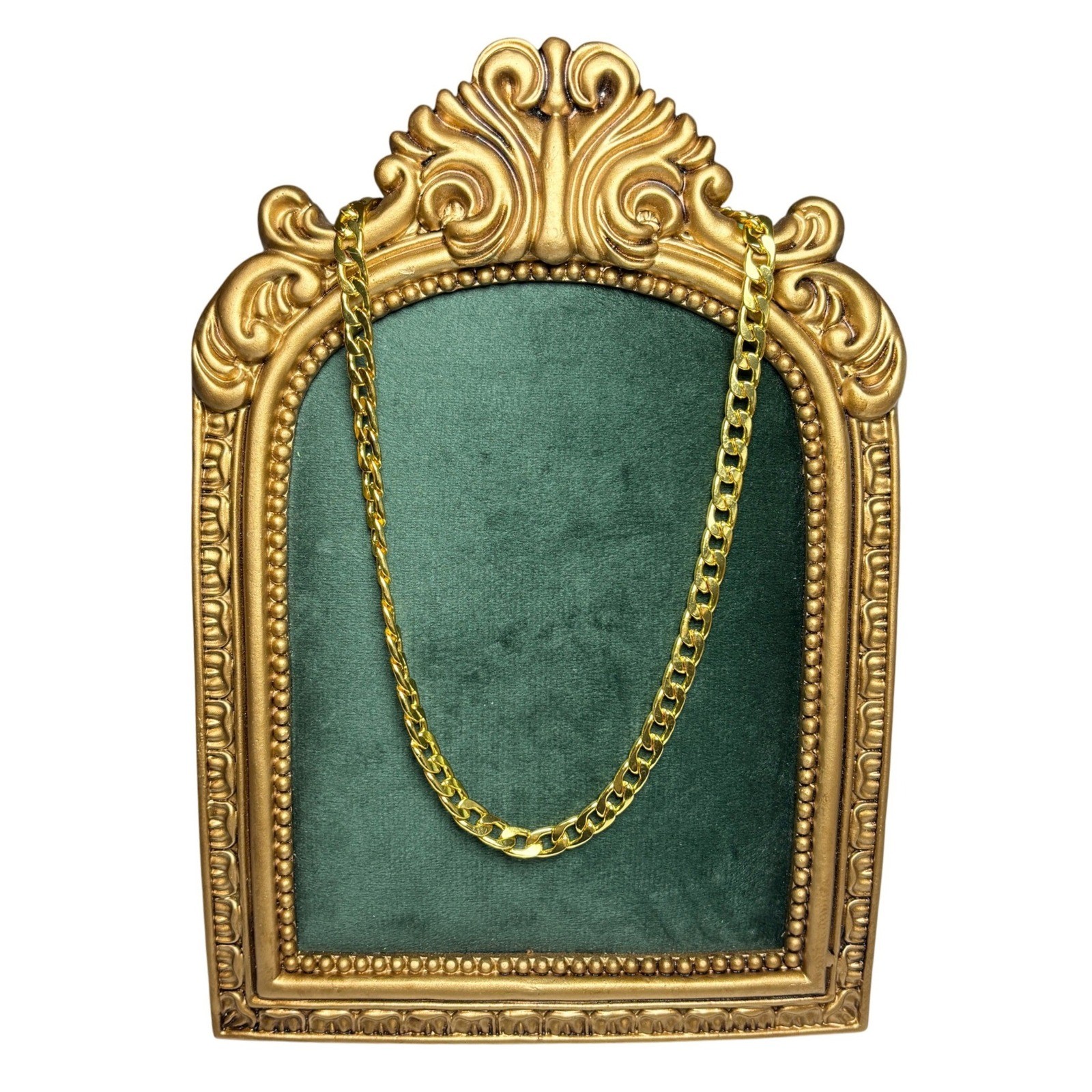 Gold Tone Curb Link Chain Necklace 18 Inch Polished Flat Link Unisex Jewelry