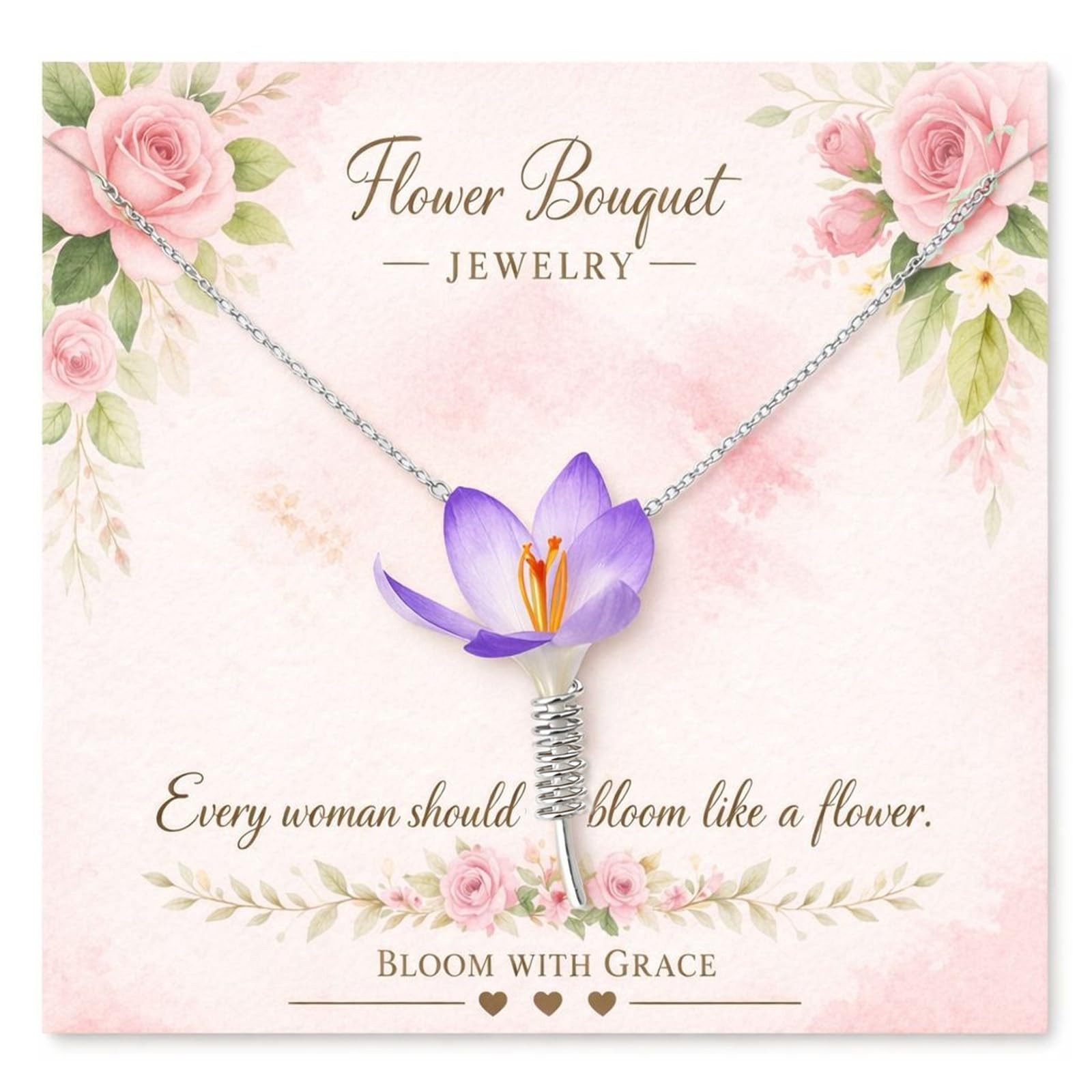 Flower Holder Necklace Spiral Flower Bouquet Necklace Creative Floral Vase Ne…